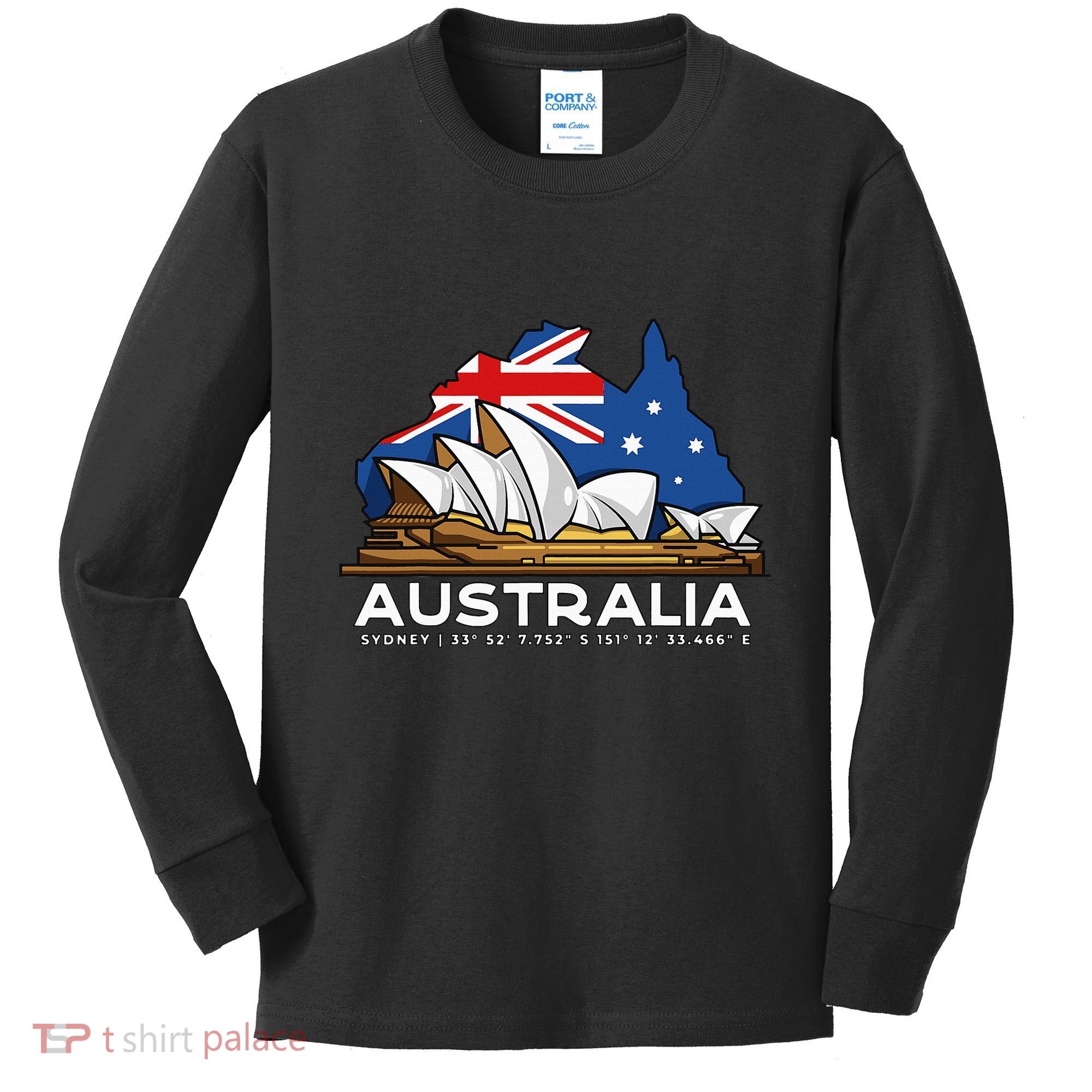 Australia Sydney Gps Coordinates Opera House Kids Long Sleeve Shirt