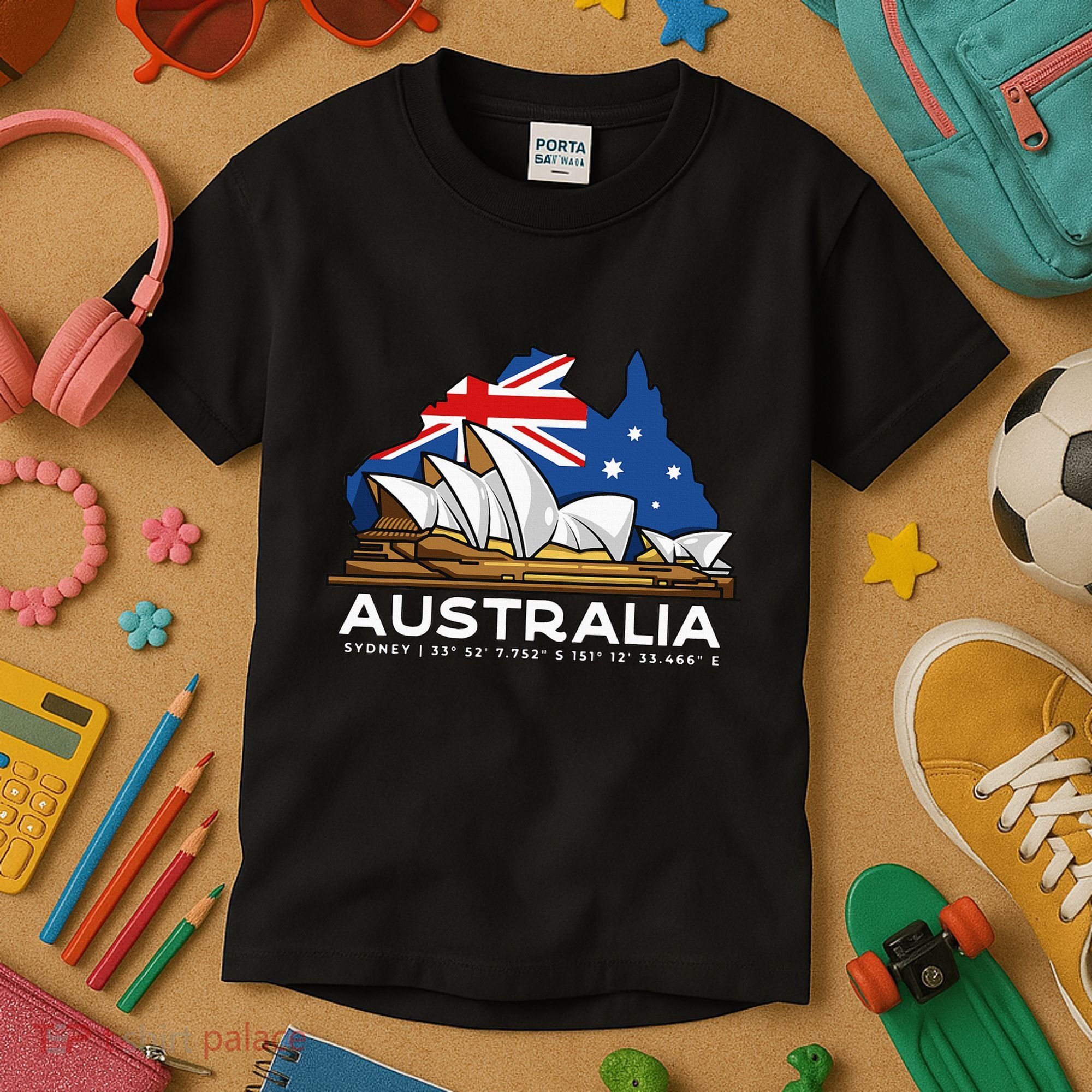 Australia Sydney Gps Coordinates Opera House Kids T-Shirt