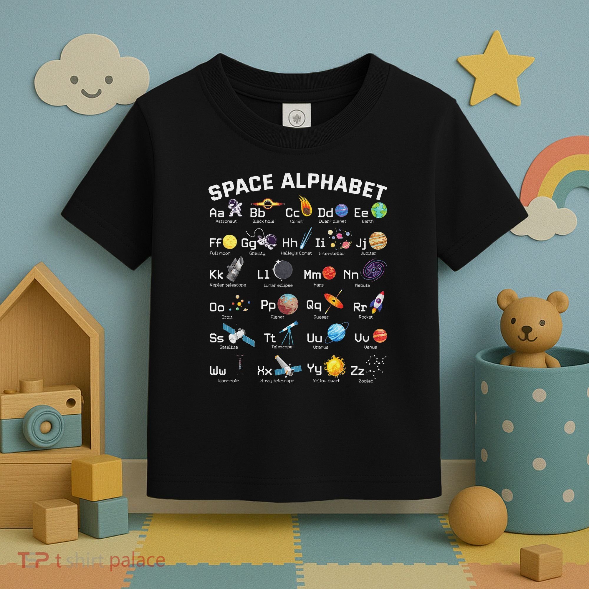 Alphabet Space Galaxy Abcs Letters Science Teacher Toddler T-Shirt