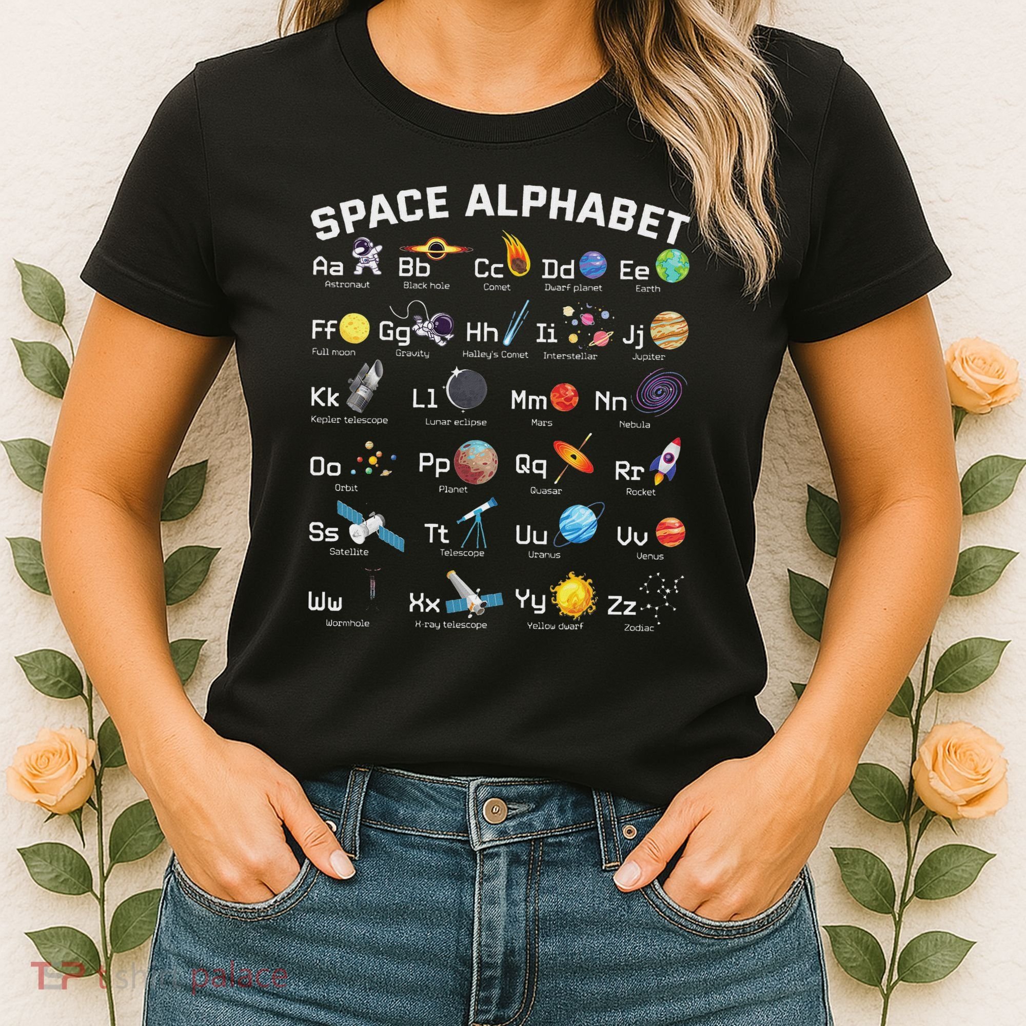 Alphabet Space Galaxy Abcs Letters Science Teacher Women's T-Shirt