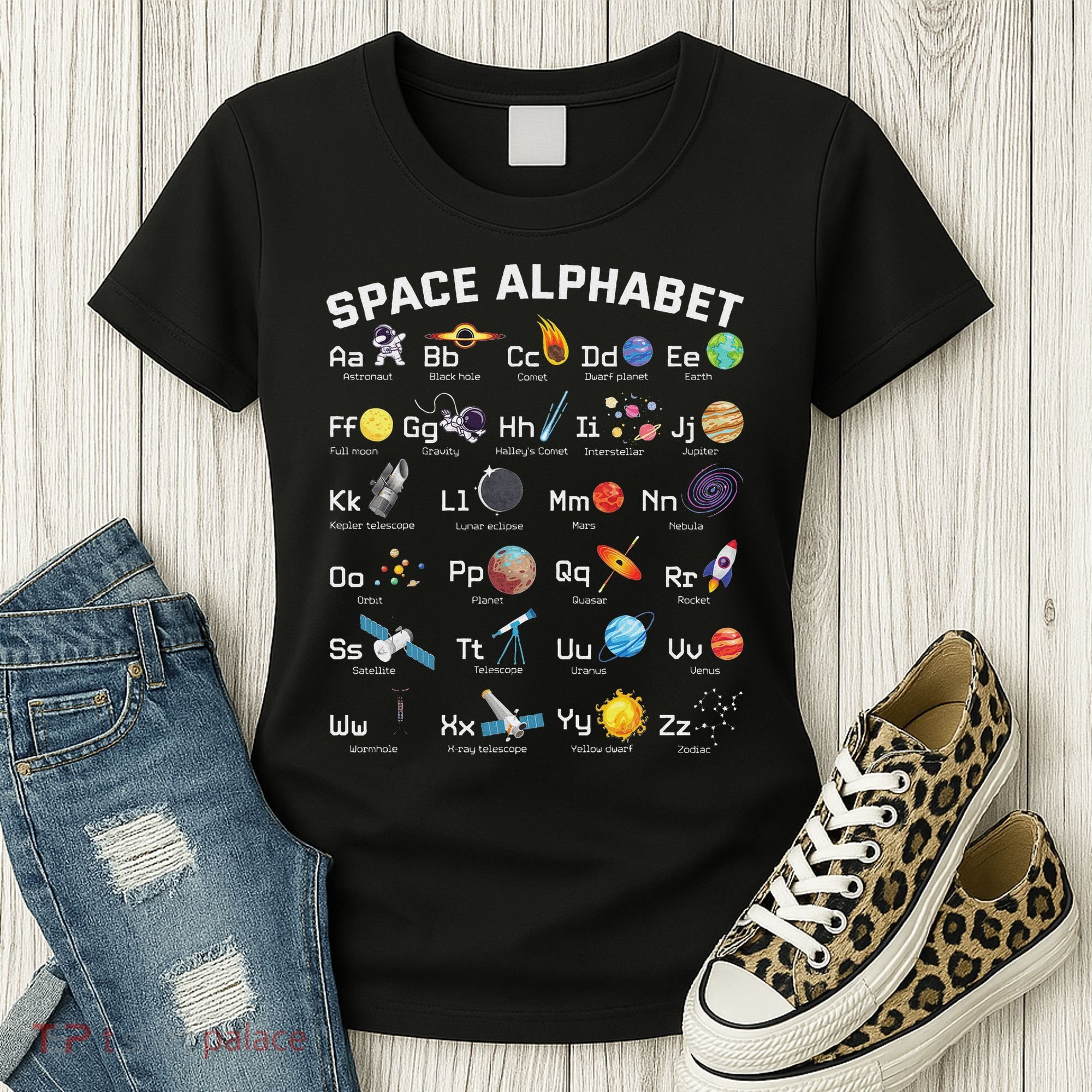 Alphabet Space Galaxy Abcs Letters Science Teacher Women's T-Shirt