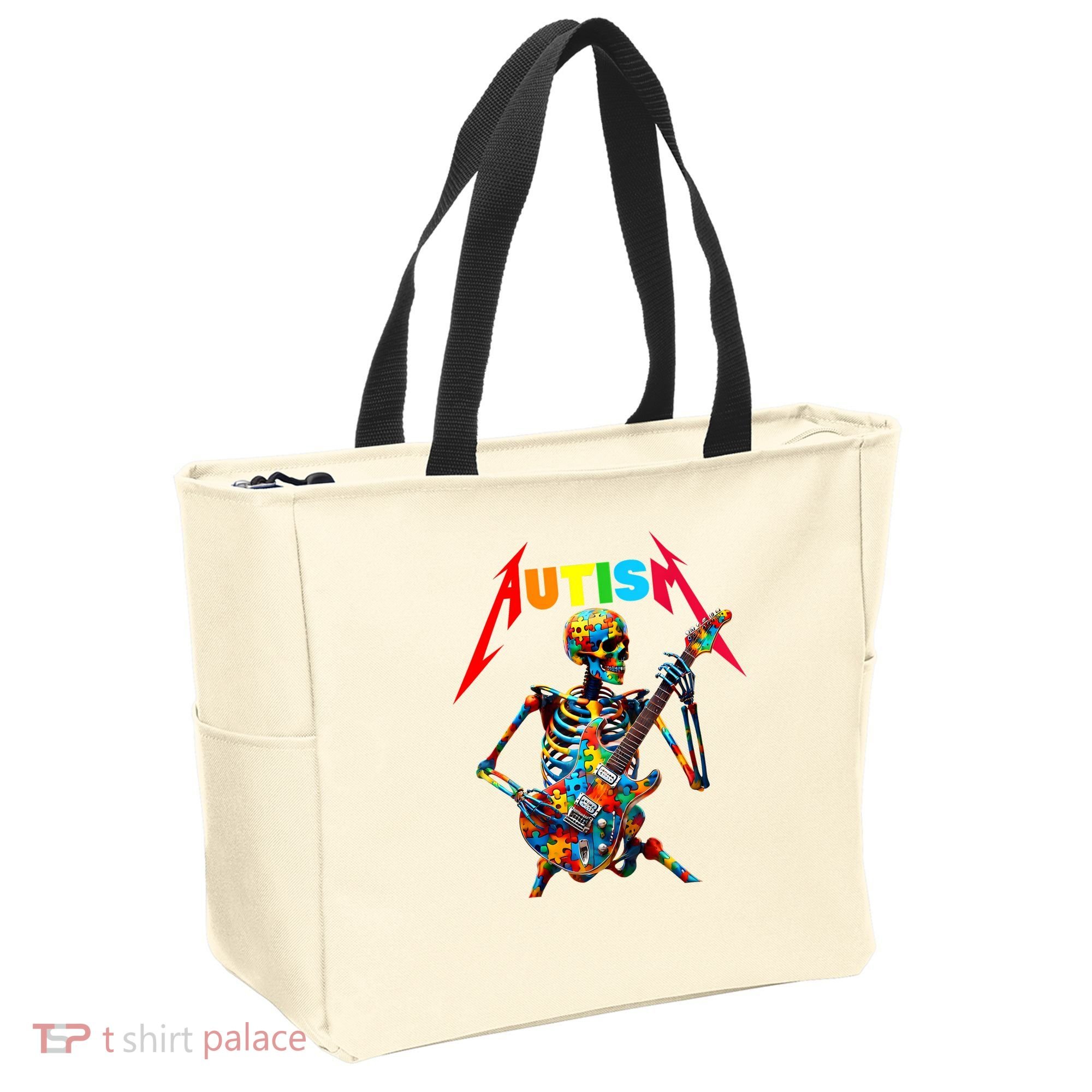 Autism Skeleton Guitar Player Rock Music Autism Awareness Tote Bag