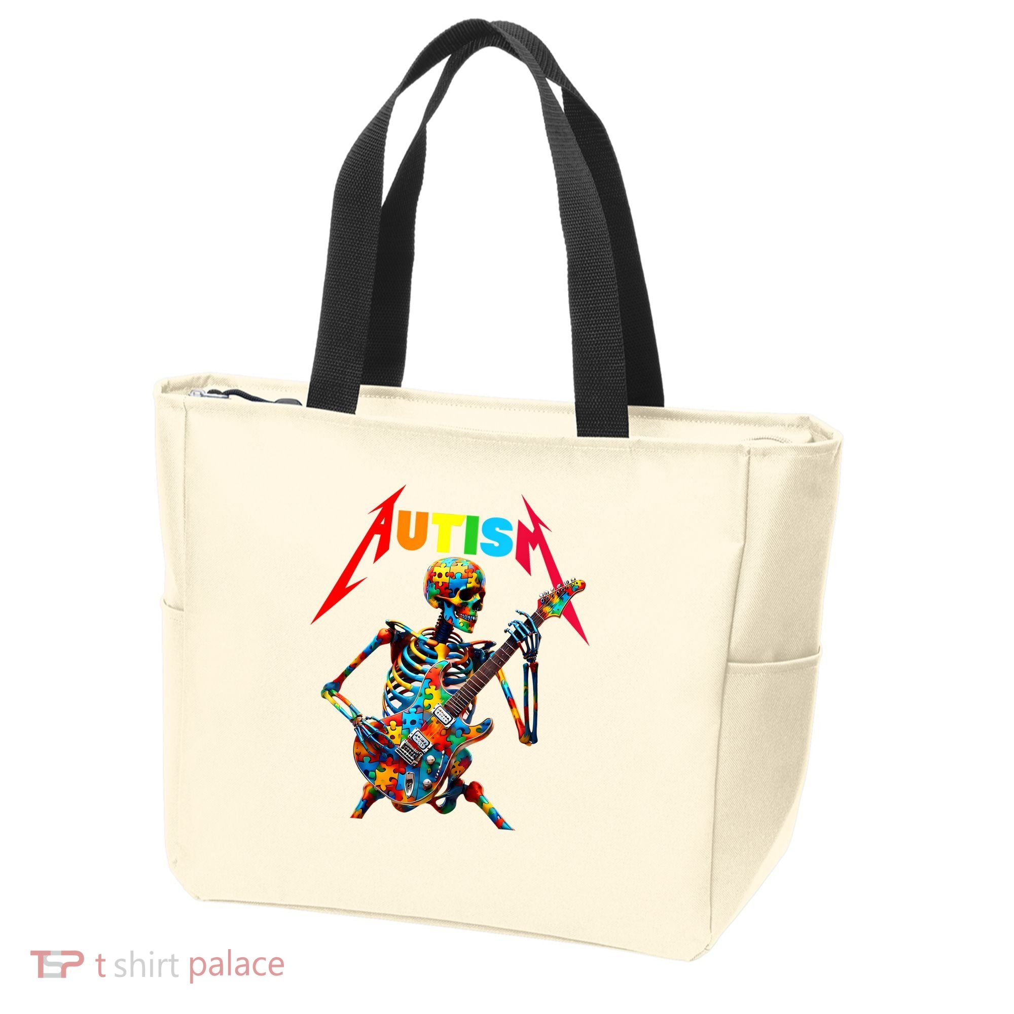 Autism Skeleton Guitar Player Rock Music Autism Awareness Tote Bag