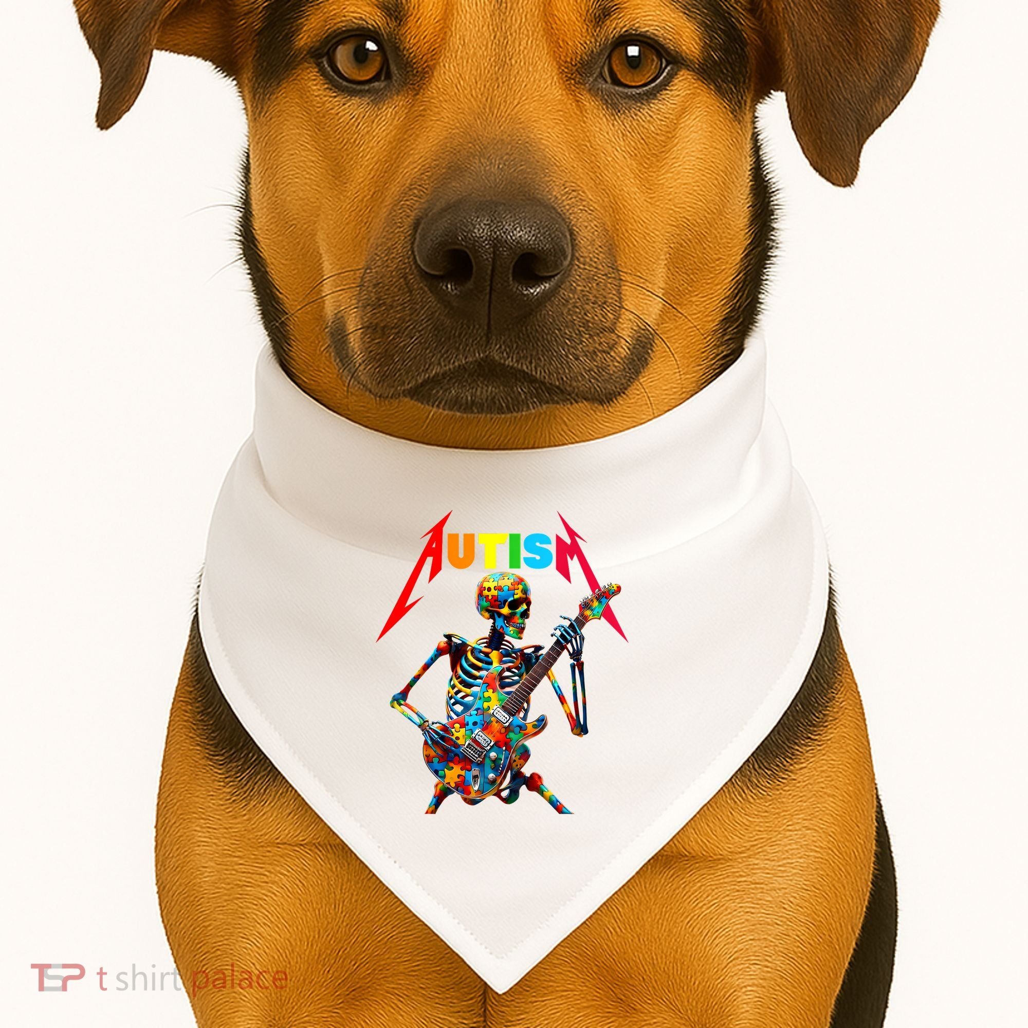Autism Skeleton Guitar Player Rock Music Autism Awareness USA-Made Doggie Bandana