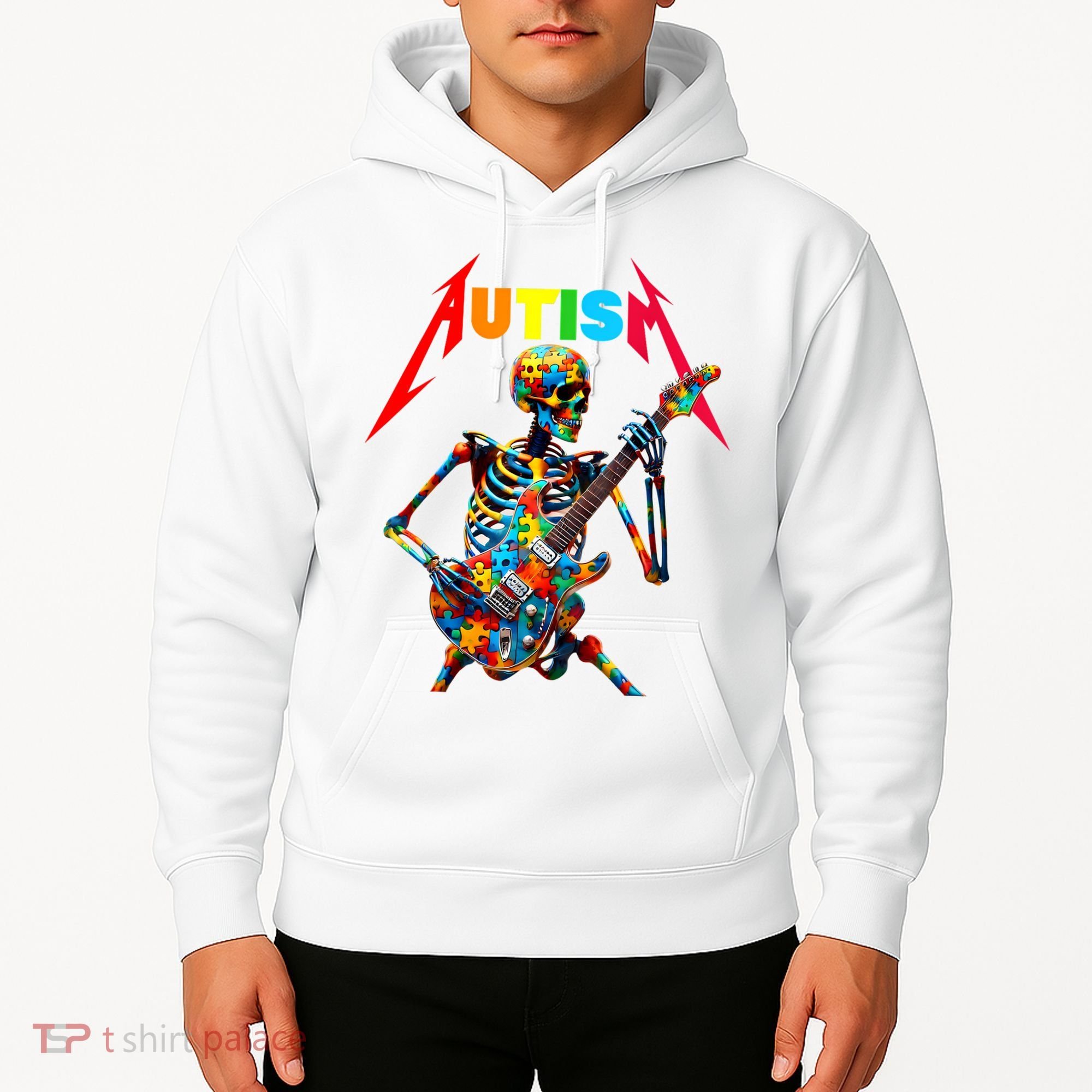 Autism Skeleton Guitar Player Rock Music Autism Awareness Hoodie