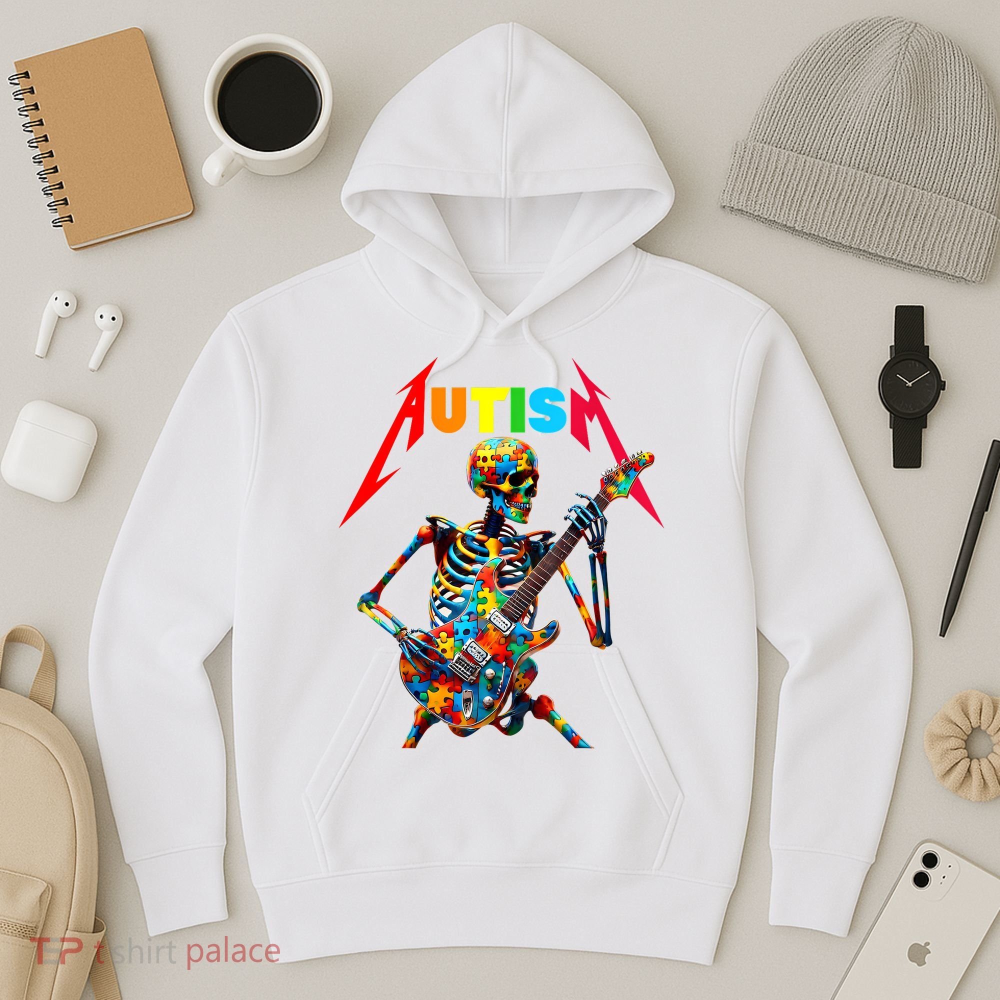 Autism Skeleton Guitar Player Rock Music Autism Awareness Hoodie