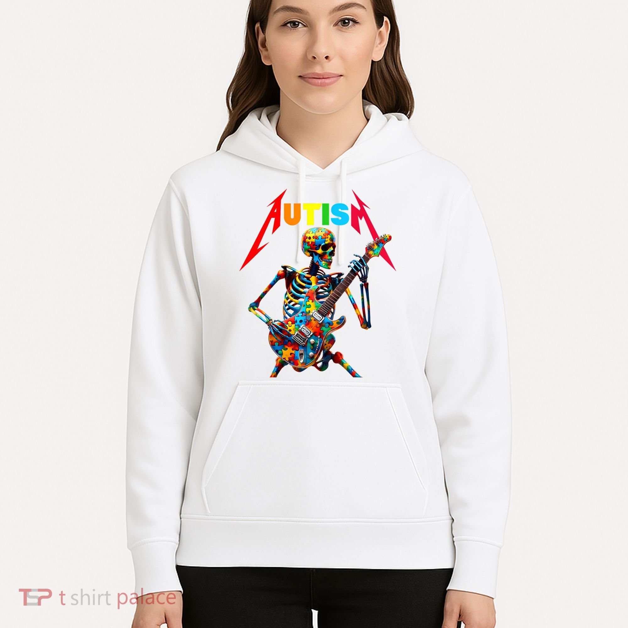 Autism Skeleton Guitar Player Rock Music Autism Awareness Hoodie