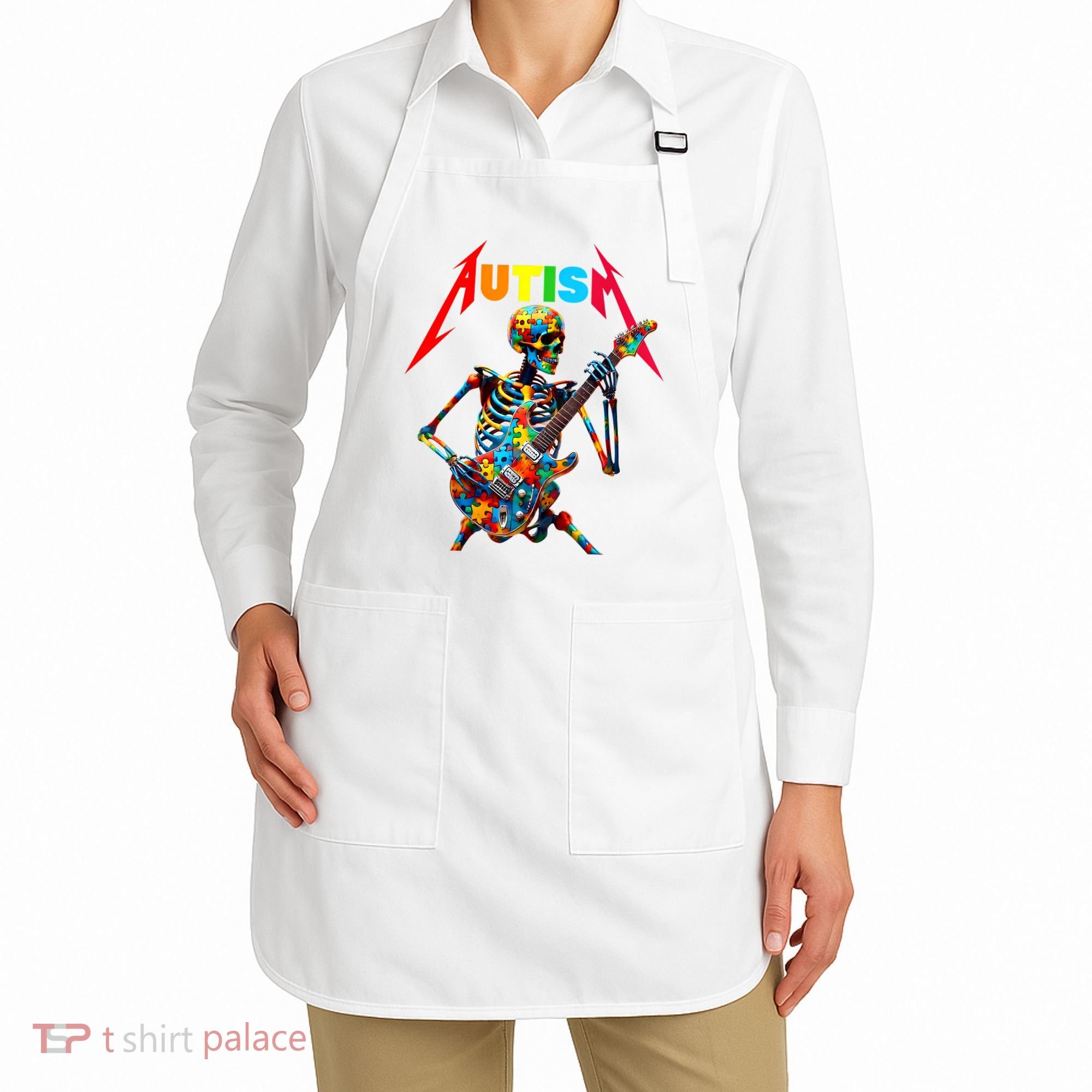 Autism Skeleton Guitar Player Rock Music Autism Awareness Apron