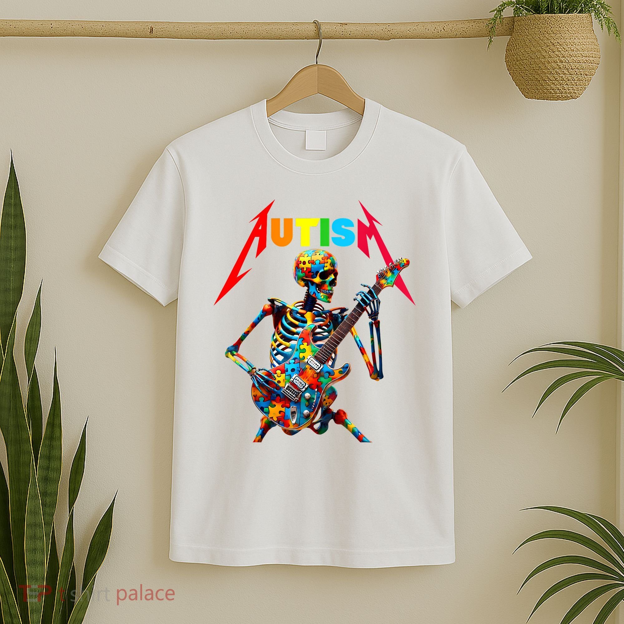 Autism Skeleton Guitar Player Rock Music Autism Awareness T-Shirt