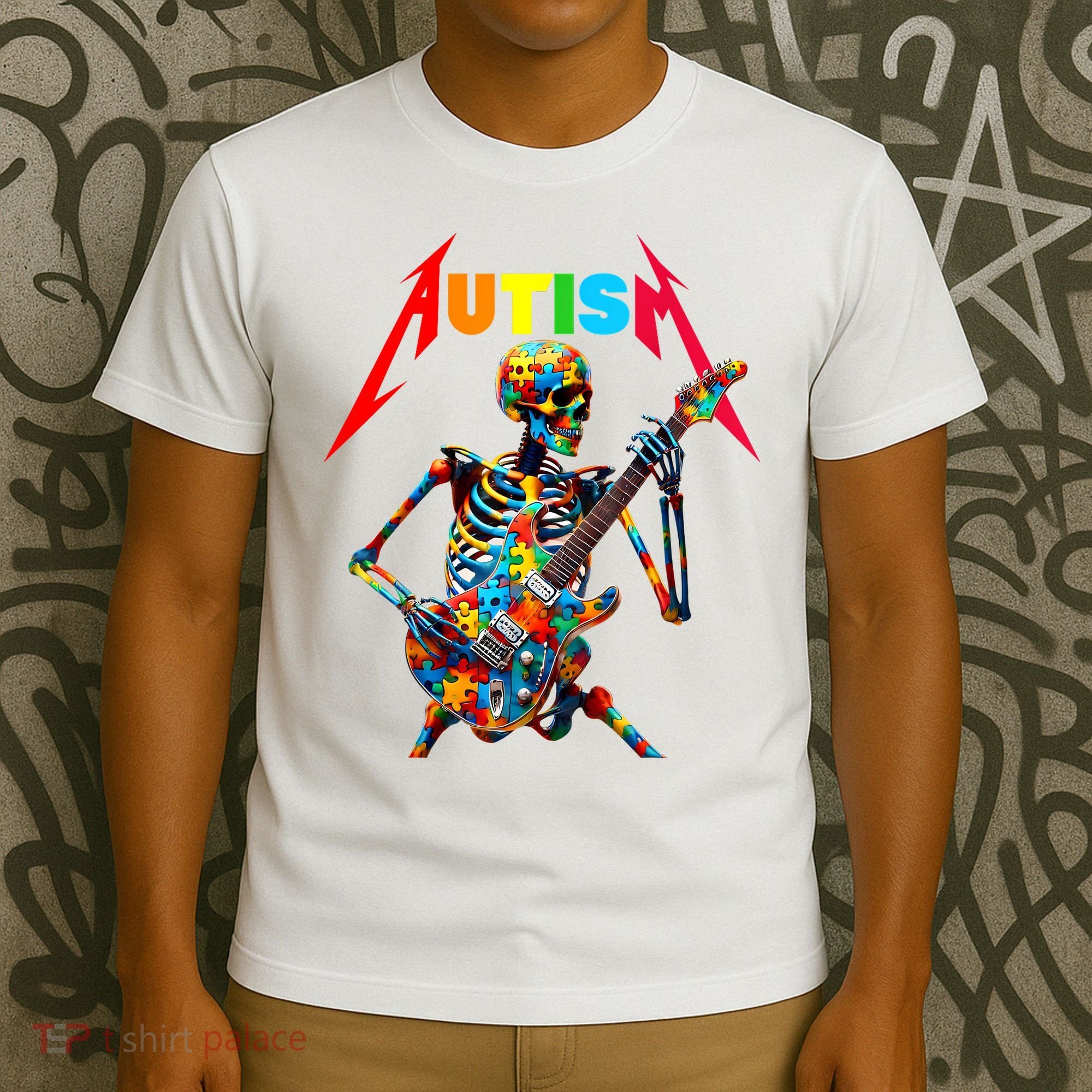 Autism Skeleton Guitar Player Rock Music Autism Awareness T-Shirt