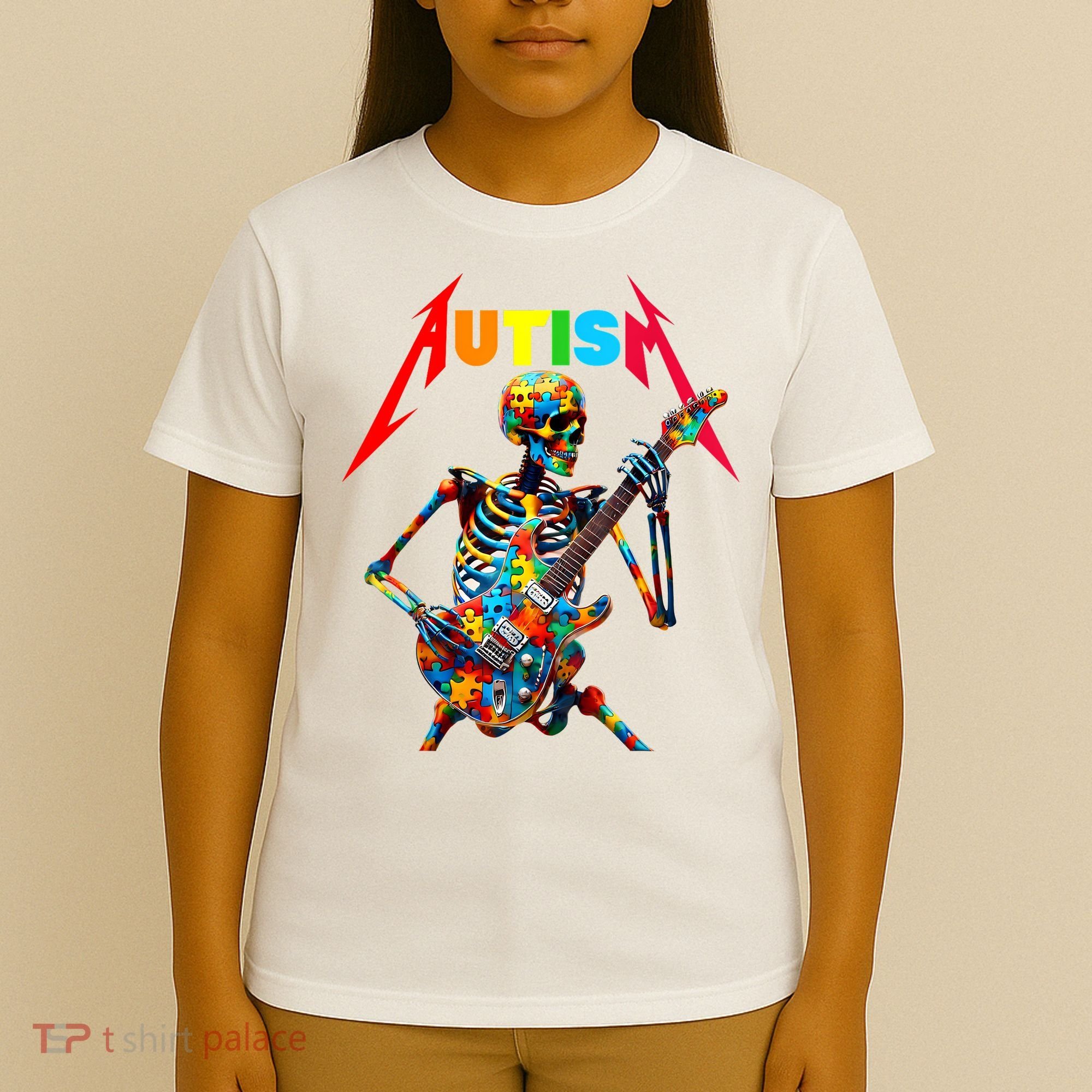 Autism Skeleton Guitar Player Rock Music Autism Awareness T-Shirt