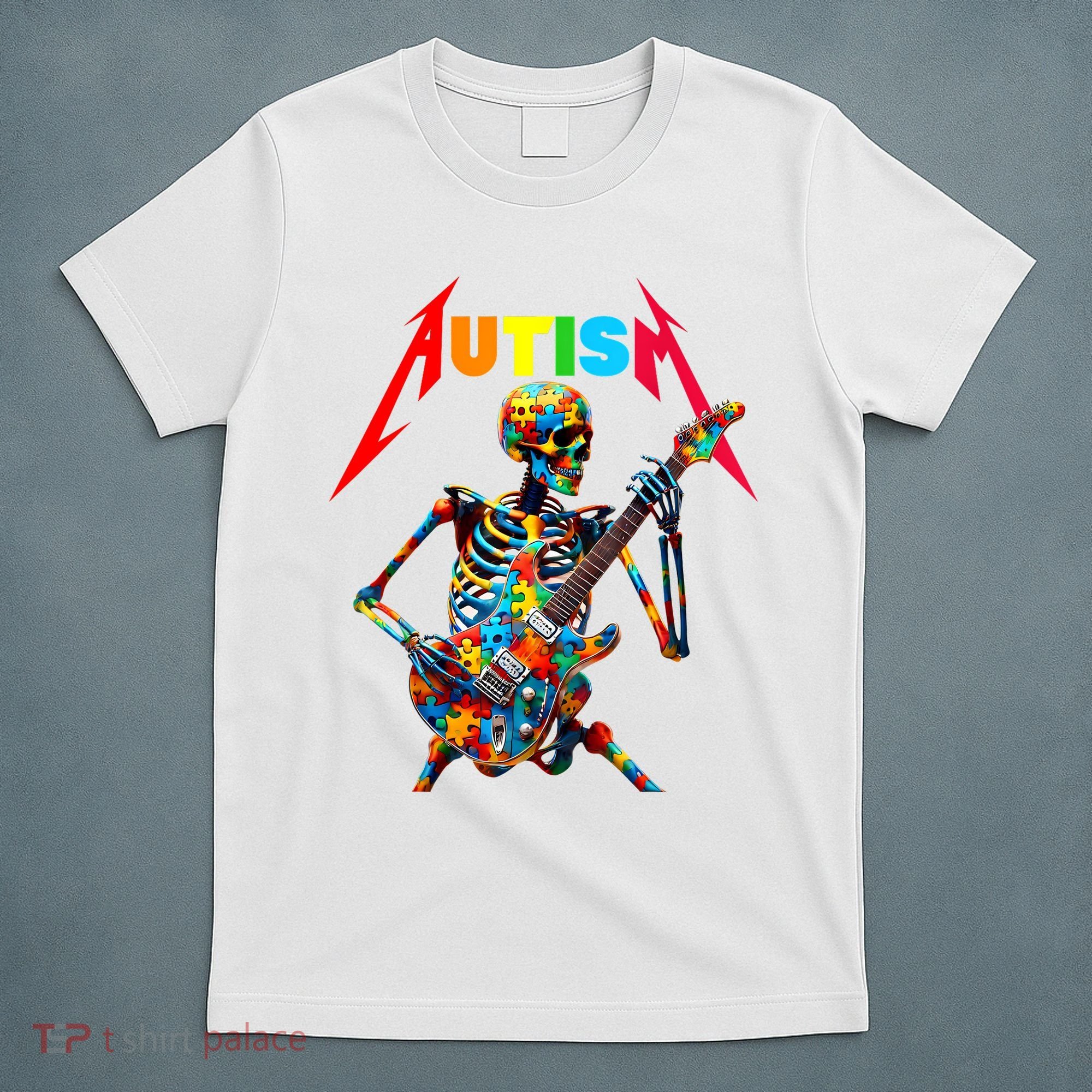 Autism Skeleton Guitar Player Rock Music Autism Awareness T-Shirt