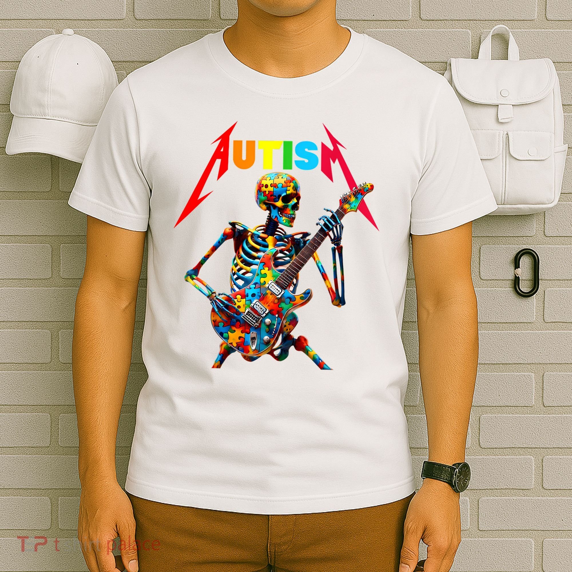 Autism Skeleton Guitar Player Rock Music Autism Awareness T-Shirt