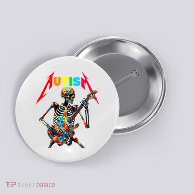 Autism Skeleton Guitar Player Rock Music Autism Awareness Button