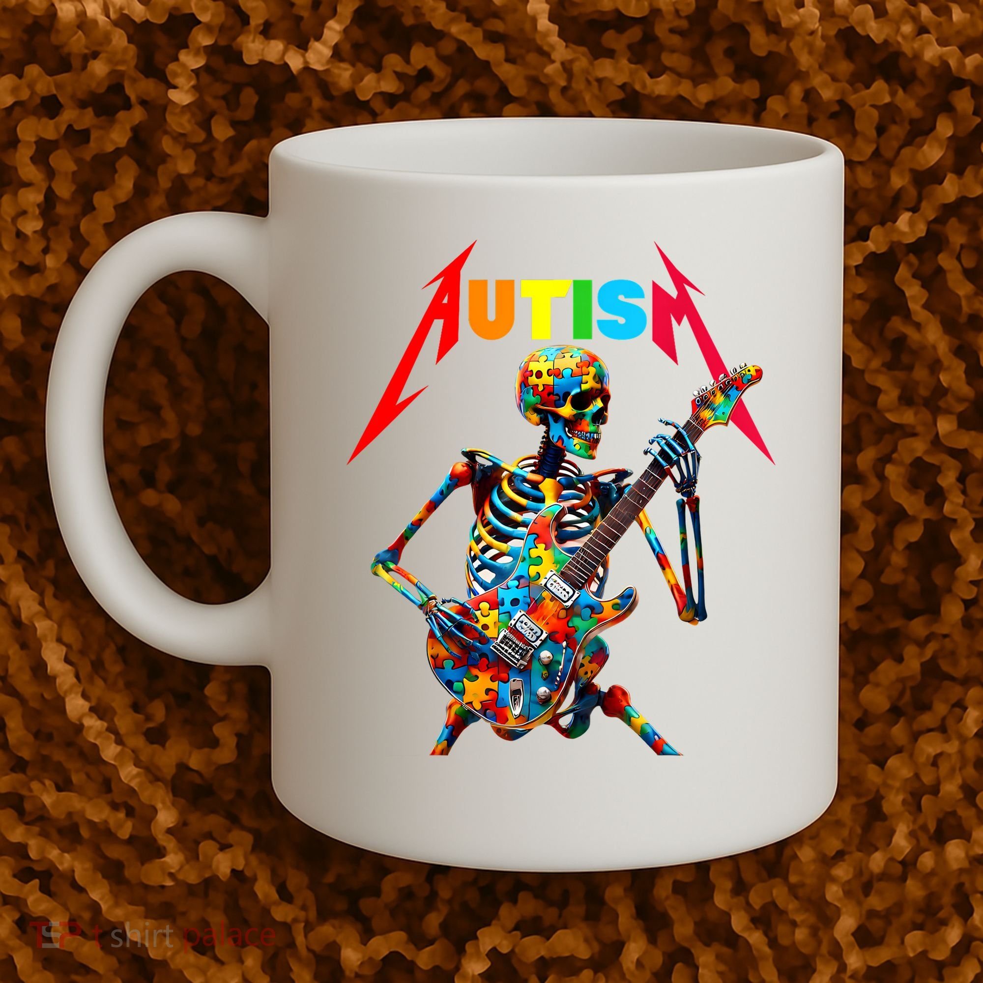 Autism Skeleton Guitar Player Rock Music Autism Awareness Coffee Mug