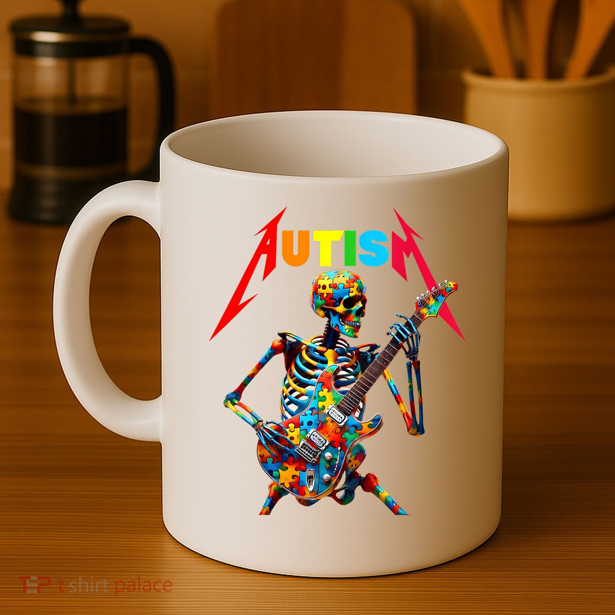 Autism Skeleton Guitar Player Rock Music Autism Awareness Coffee Mug
