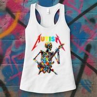 Autism Skeleton Guitar Player Rock Music Autism Awareness Women's Tank Top thumb 3