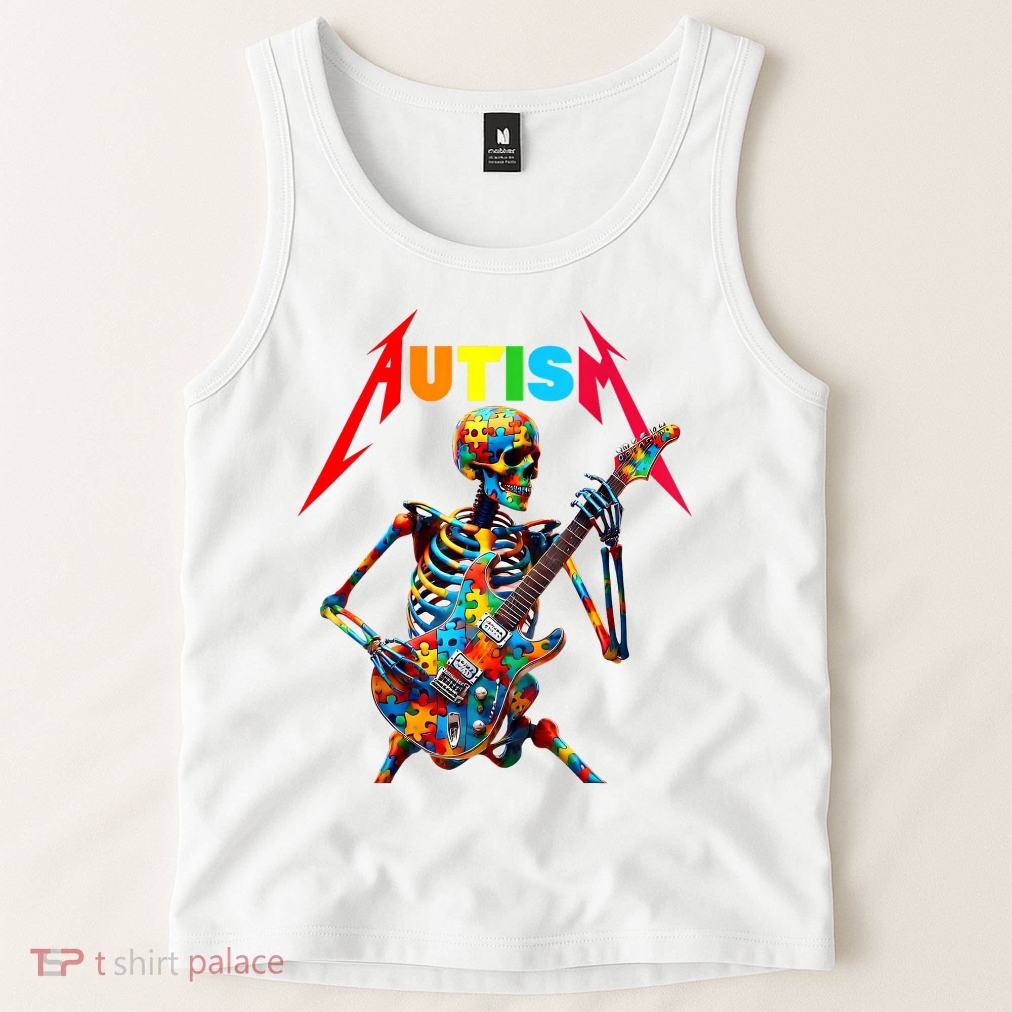 Autism Skeleton Guitar Player Rock Music Autism Awareness Tank Top