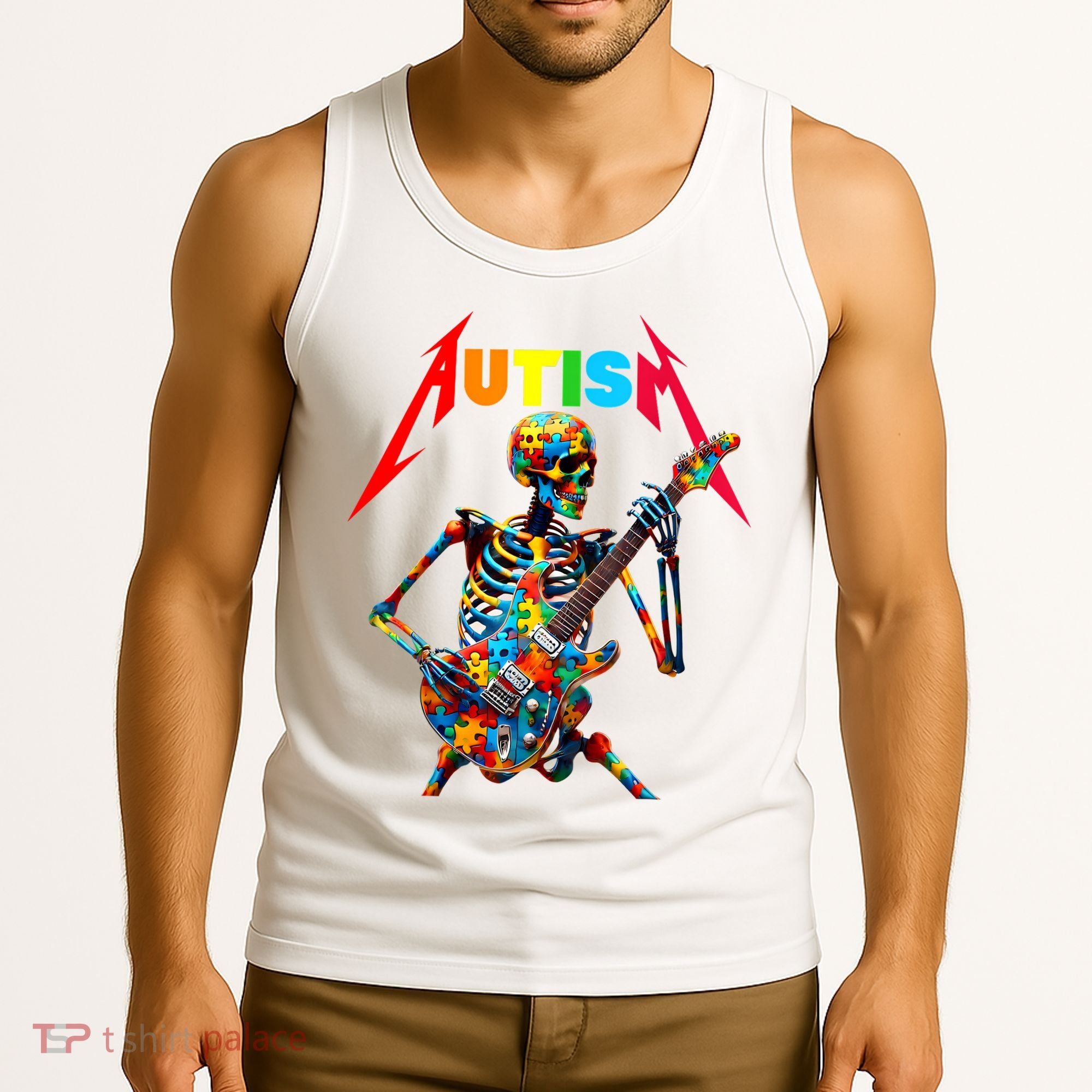 Autism Skeleton Guitar Player Rock Music Autism Awareness Tank Top