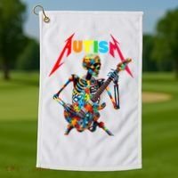 Autism Skeleton Guitar Player Rock Music Autism Awareness Golf Towel thumb 1