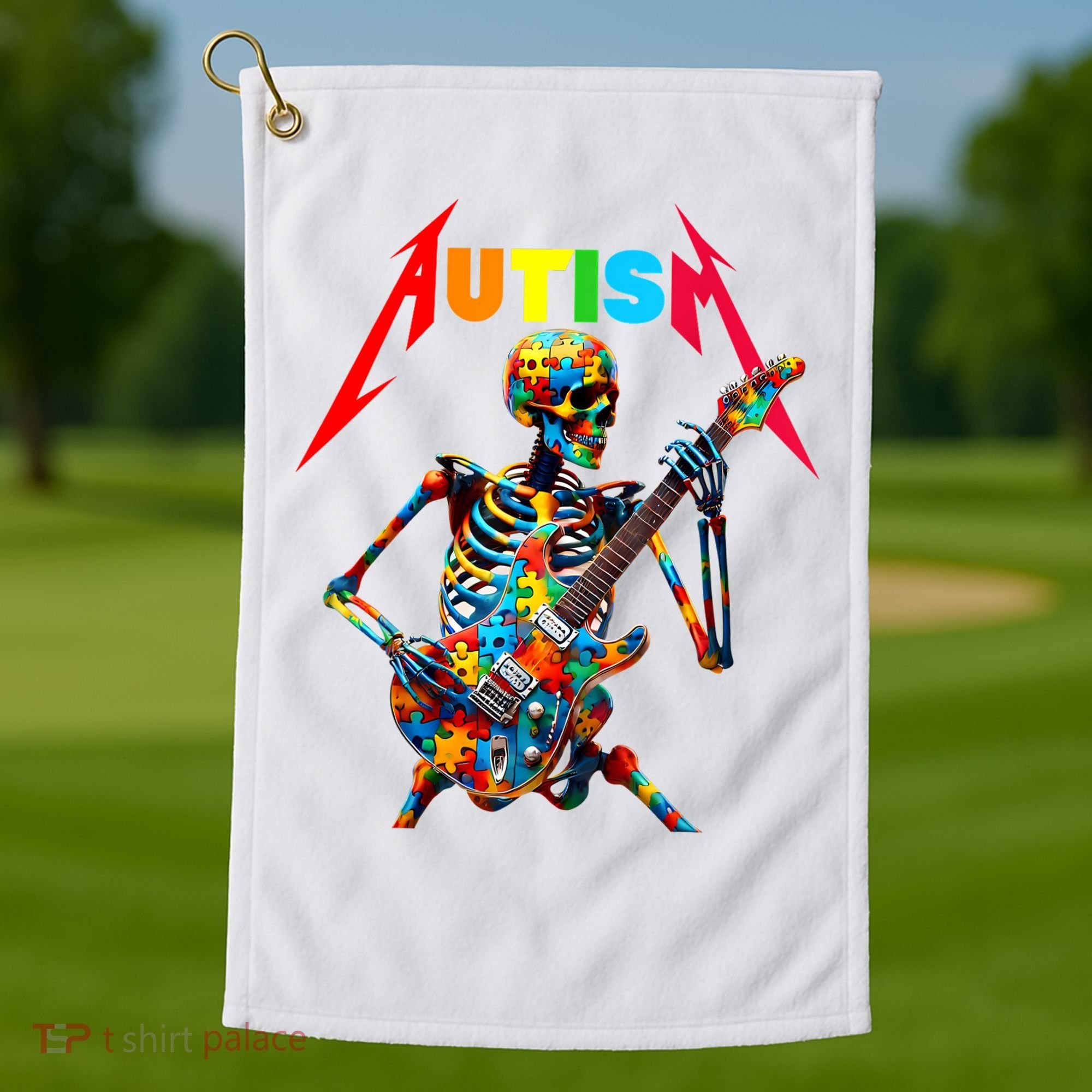 Autism Skeleton Guitar Player Rock Music Autism Awareness Golf Towel