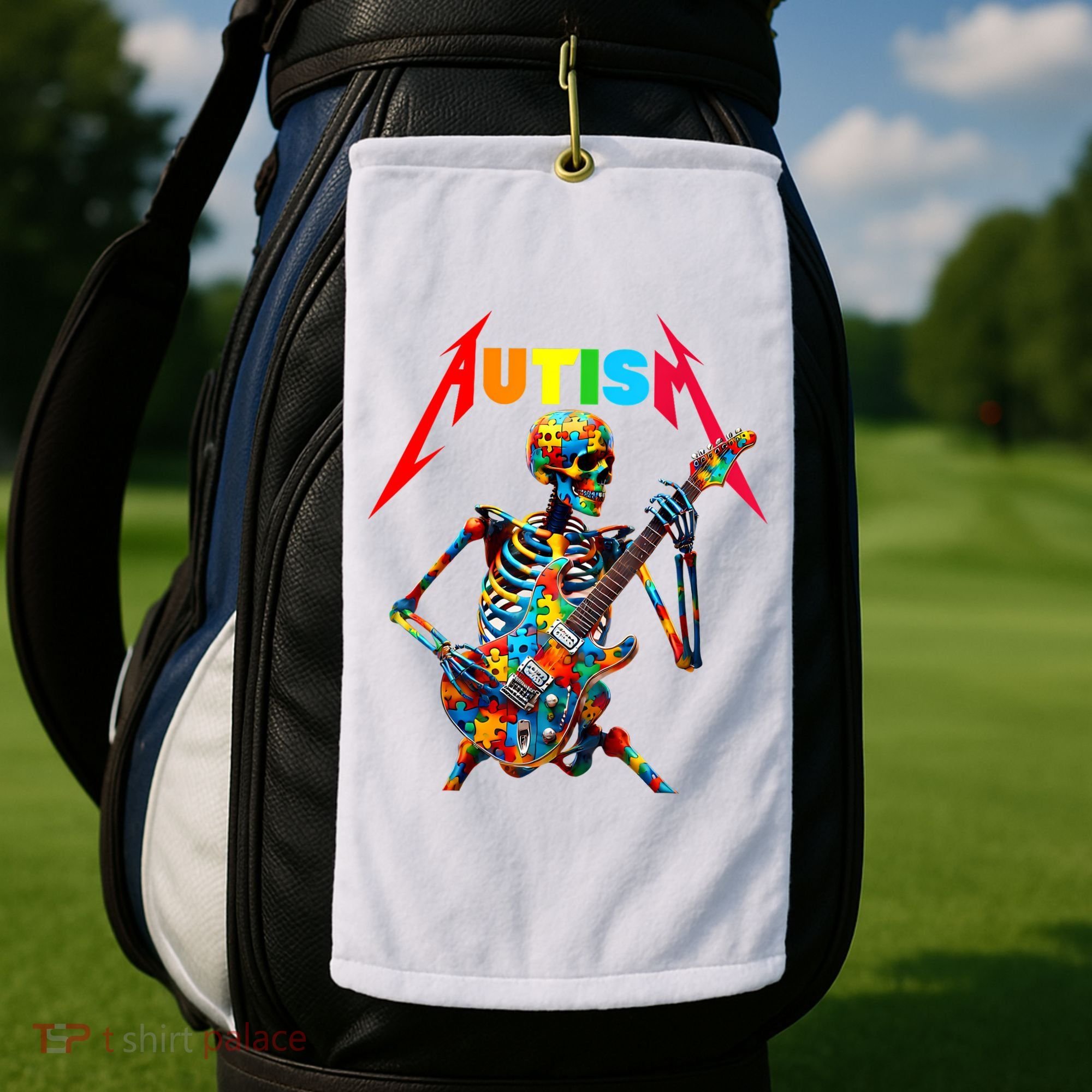 Autism Skeleton Guitar Player Rock Music Autism Awareness Golf Towel