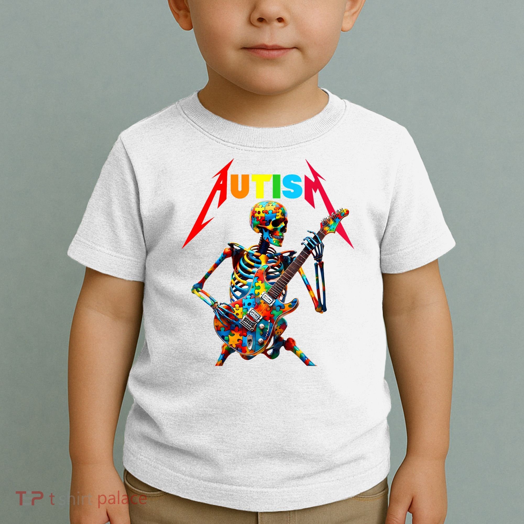 Autism Skeleton Guitar Player Rock Music Autism Awareness Toddler T-Shirt