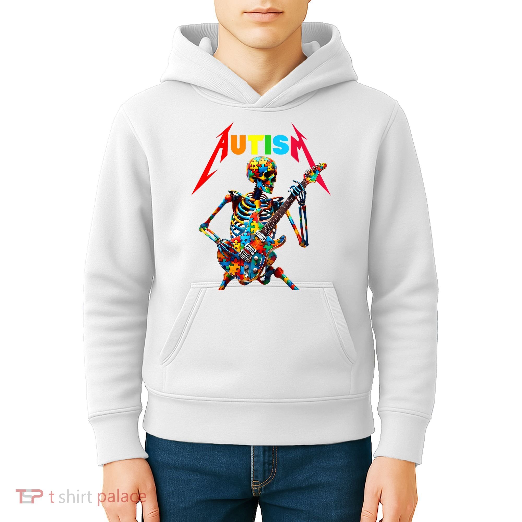 Autism Skeleton Guitar Player Rock Music Autism Awareness Kids Hoodie