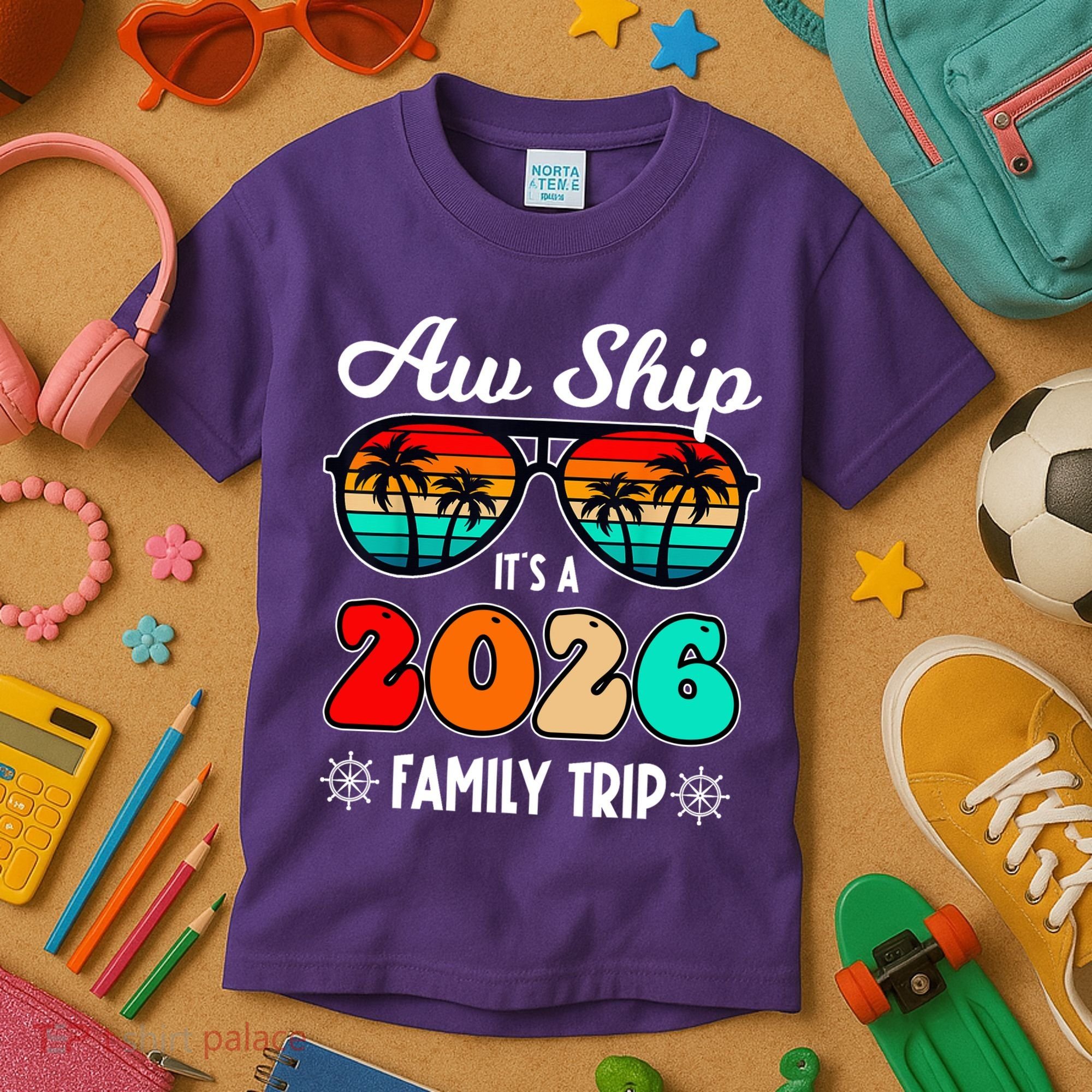 AW Ship Its A 2026 Family Trip Retro Sunglasses Kids T-Shirt