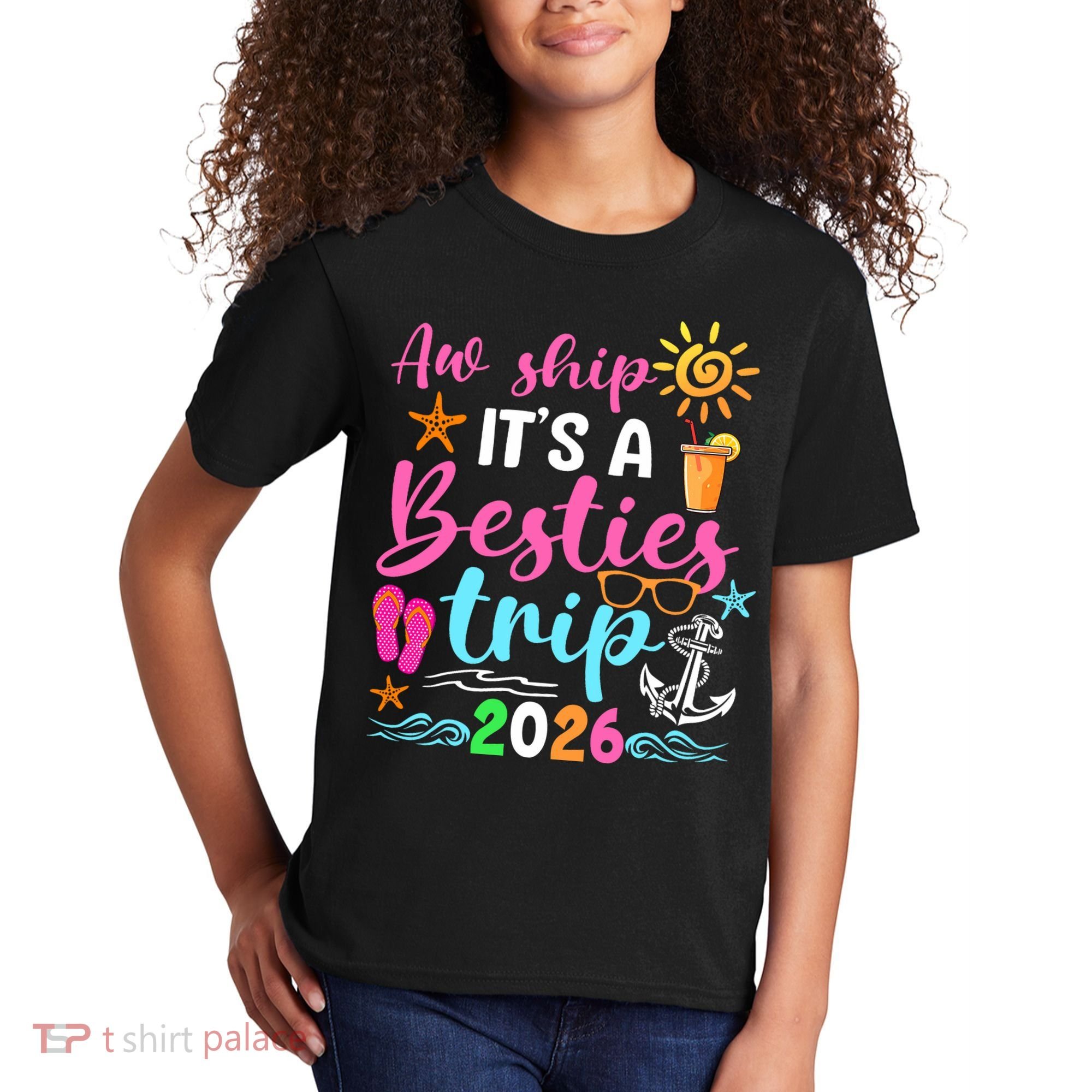 Aw Ship Its A Besties Trip 2026 Sun Kids T-Shirt