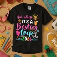 Aw Ship Its A Besties Trip 2026 Sun Kids T-Shirt thumb 3