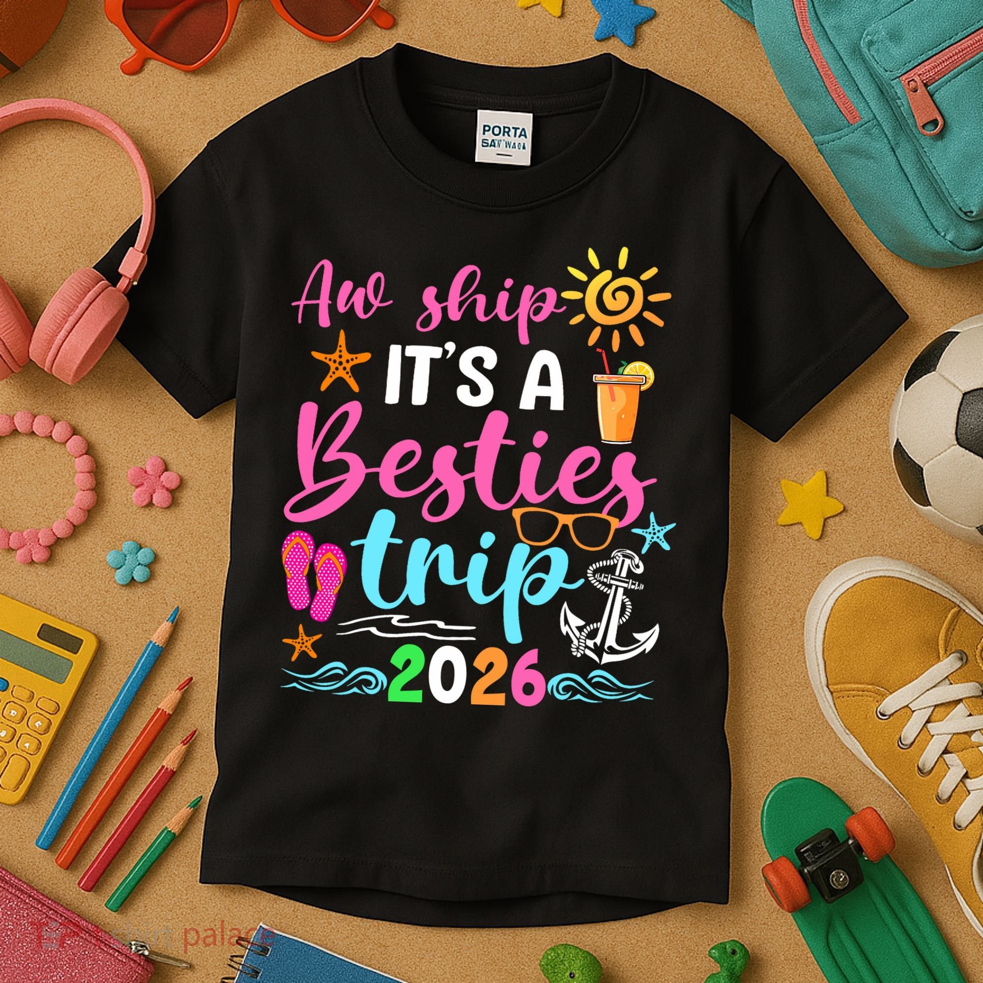 Aw Ship Its A Besties Trip 2026 Sun Kids T-Shirt