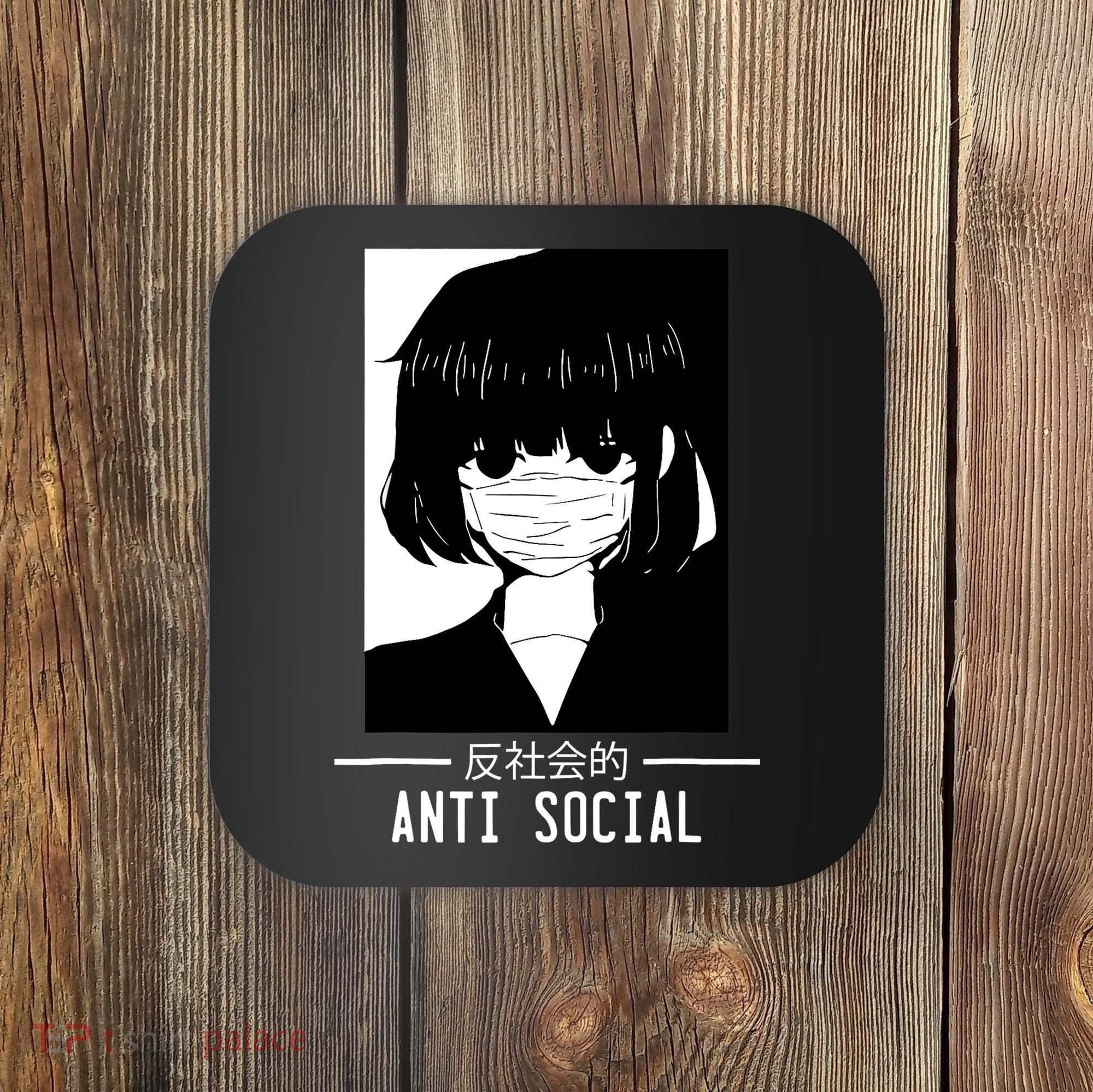 Anti Social Japanese Text Aesthetic Vaporwave Anime Gifts Coaster