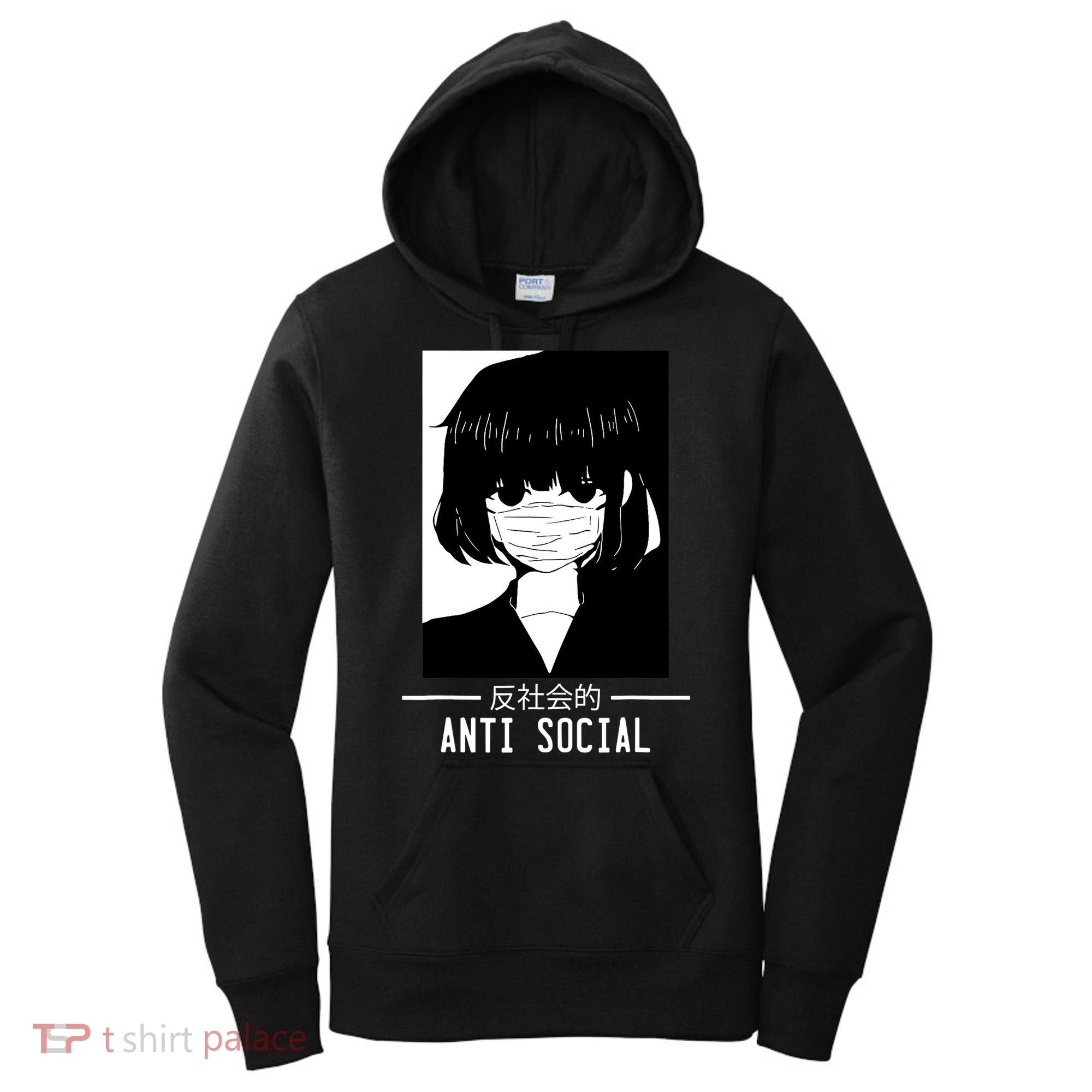 Anti Social Japanese Text Aesthetic Vaporwave Anime Gifts Women's Hoodie
