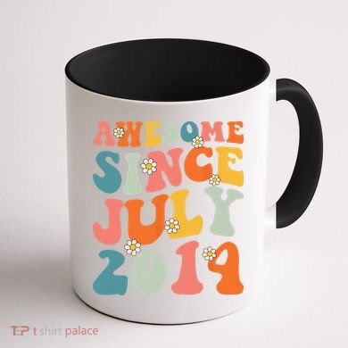 Awesome Since July 2014 Hippie Retro Groovy Birthday Coffee Mug back
