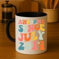 Awesome Since July 2014 Hippie Retro Groovy Birthday Coffee Mug thumb 4