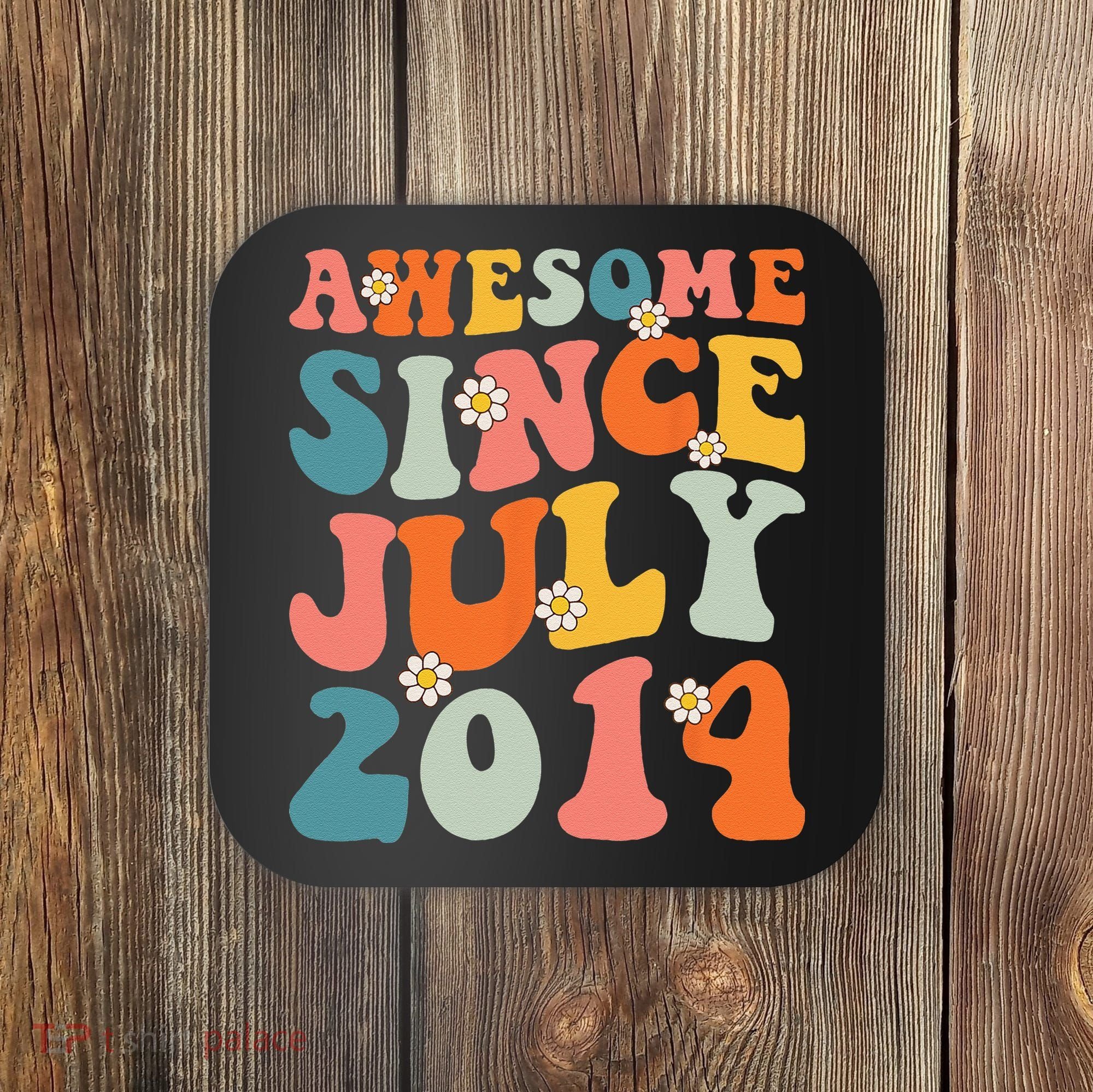 Awesome Since July 2014 Hippie Retro Groovy Birthday Coaster