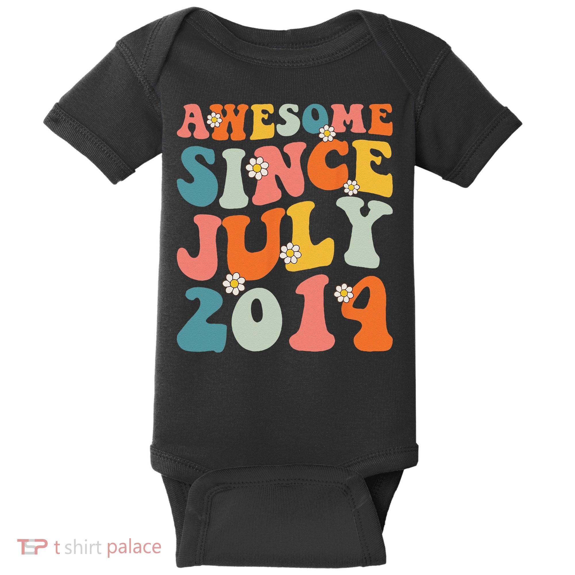 Awesome Since July 2014 Hippie Retro Groovy Birthday Baby Bodysuit