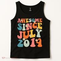 Awesome Since July 2014 Hippie Retro Groovy Birthday Tank Top thumb 2