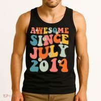 Awesome Since July 2014 Hippie Retro Groovy Birthday Tank Top thumb 3