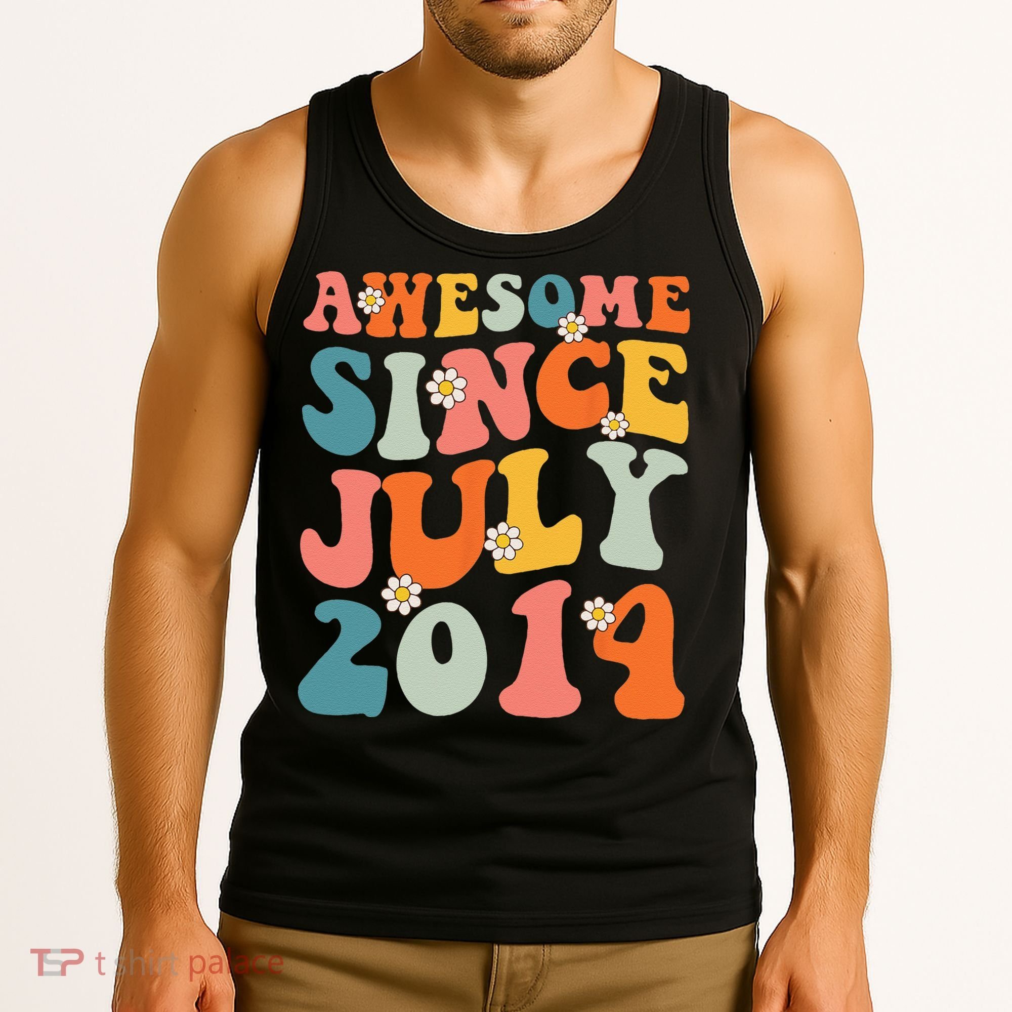Awesome Since July 2014 Hippie Retro Groovy Birthday Tank Top