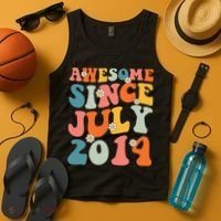 Awesome Since July 2014 Hippie Retro Groovy Birthday Tank Top thumb 4