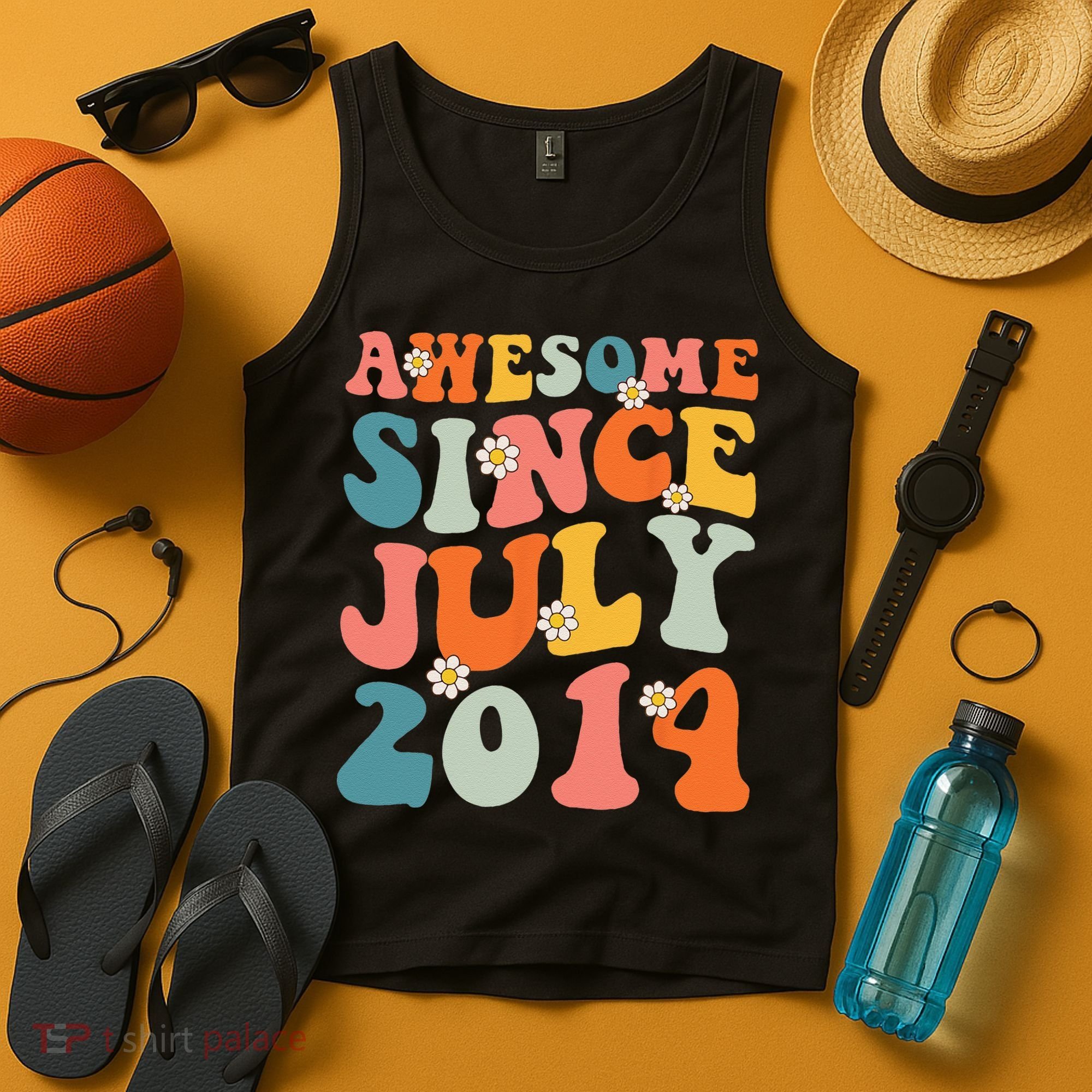 Awesome Since July 2014 Hippie Retro Groovy Birthday Tank Top