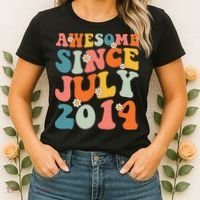 Awesome Since July 2014 Hippie Retro Groovy Birthday Women's T-Shirt thumb 2