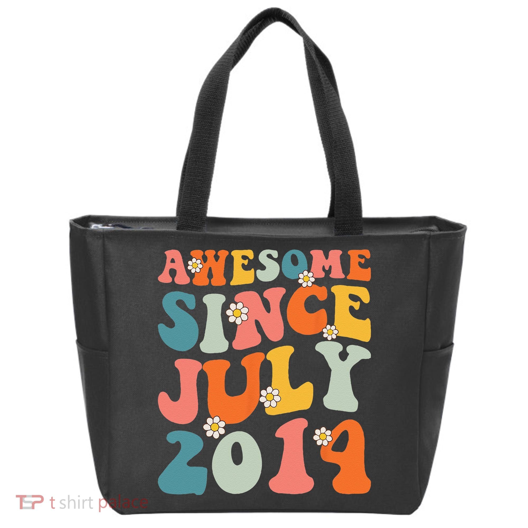 Awesome Since July 2014 Hippie Retro Groovy Birthday Tote Bag