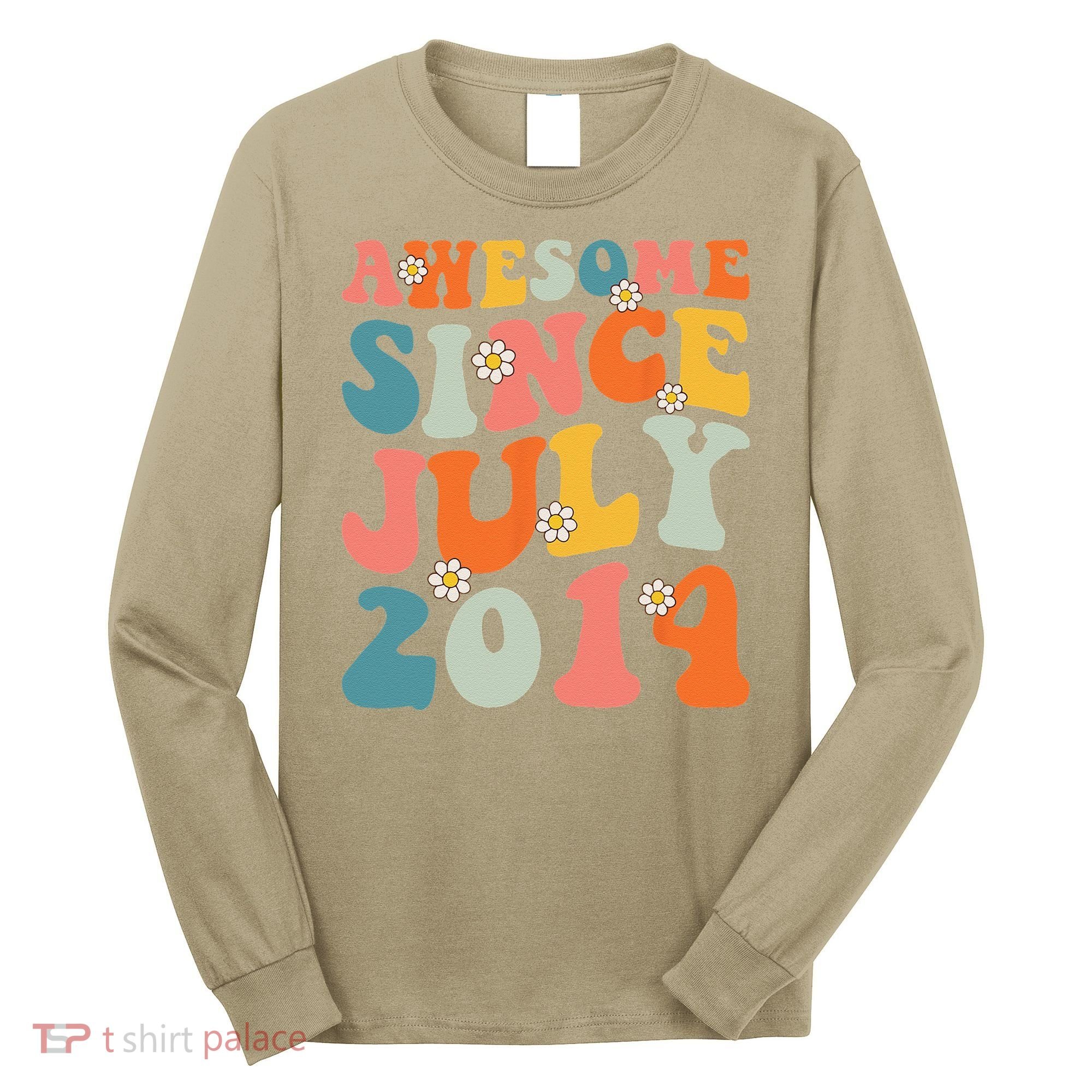 Awesome Since July 2014 Hippie Retro Groovy Birthday Long Sleeve Shirt