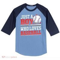 American Sport Just A Boy Who Loves Baseball Gifts Raglan Baseball Sleeve Shirt thumb 0