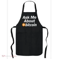 Ask Me About Bitcoin Cryptocurrency Logo Apron thumb 0