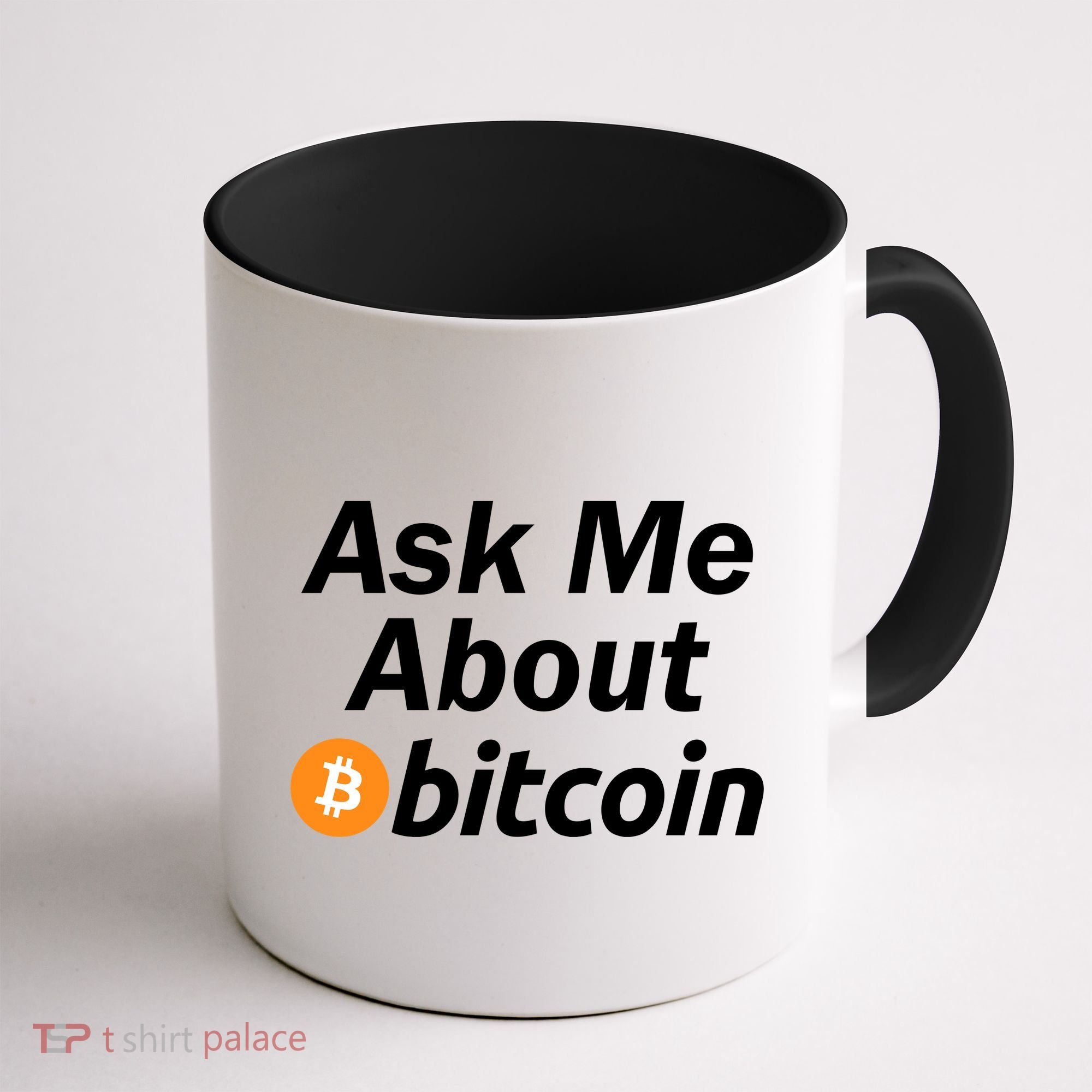 Ask Me About Bitcoin Cryptocurrency Logo Coffee Mug