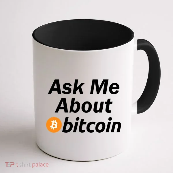 Ask Me About Bitcoin Cryptocurrency Logo Coffee Mug
